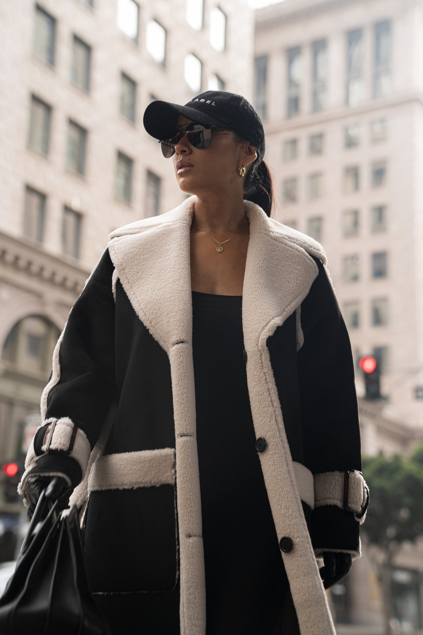 Black Suede And Sherpa Reversible Coat JLUXLABEL
