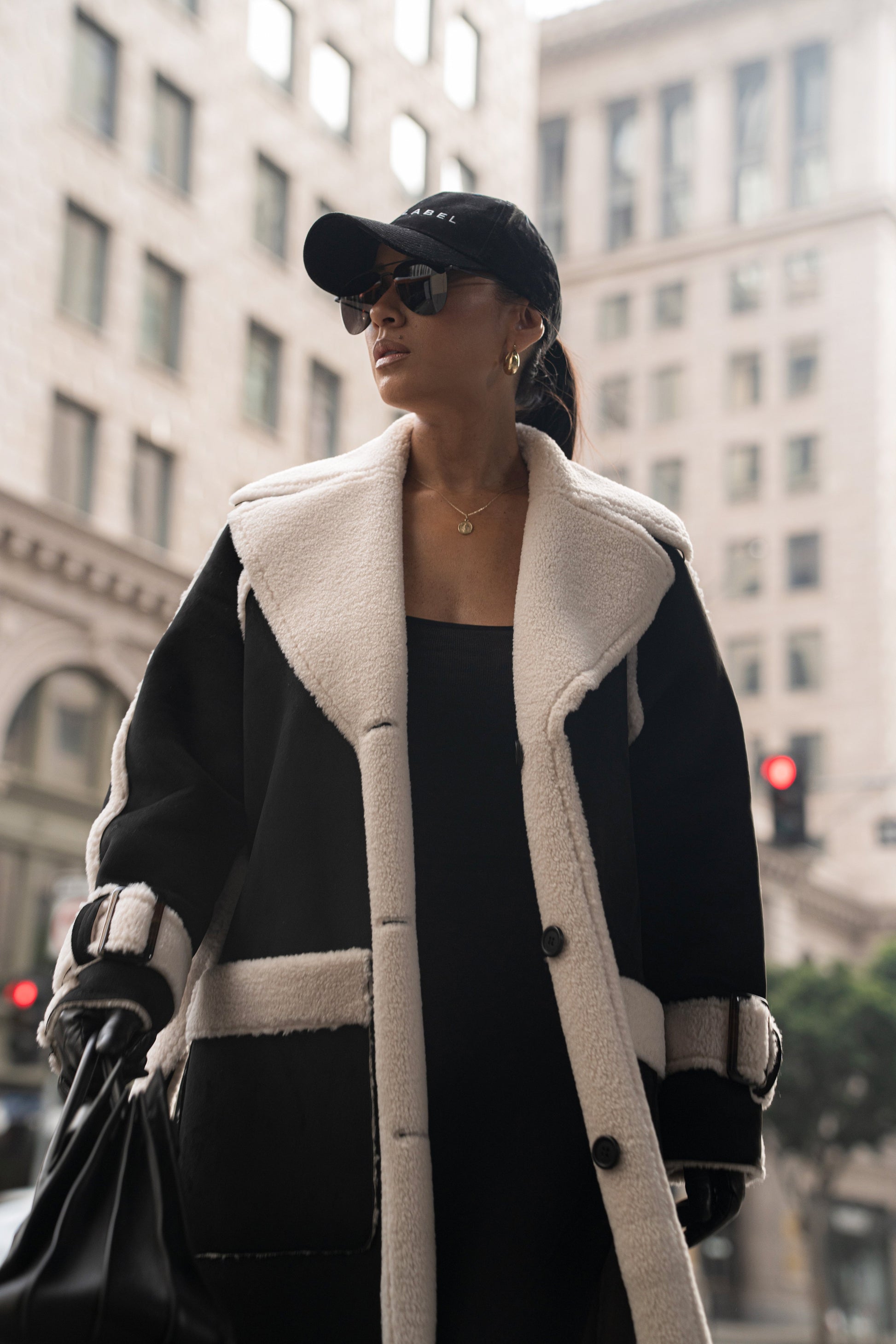 Black Suede And Sherpa Reversible Coat JLUXLABEL