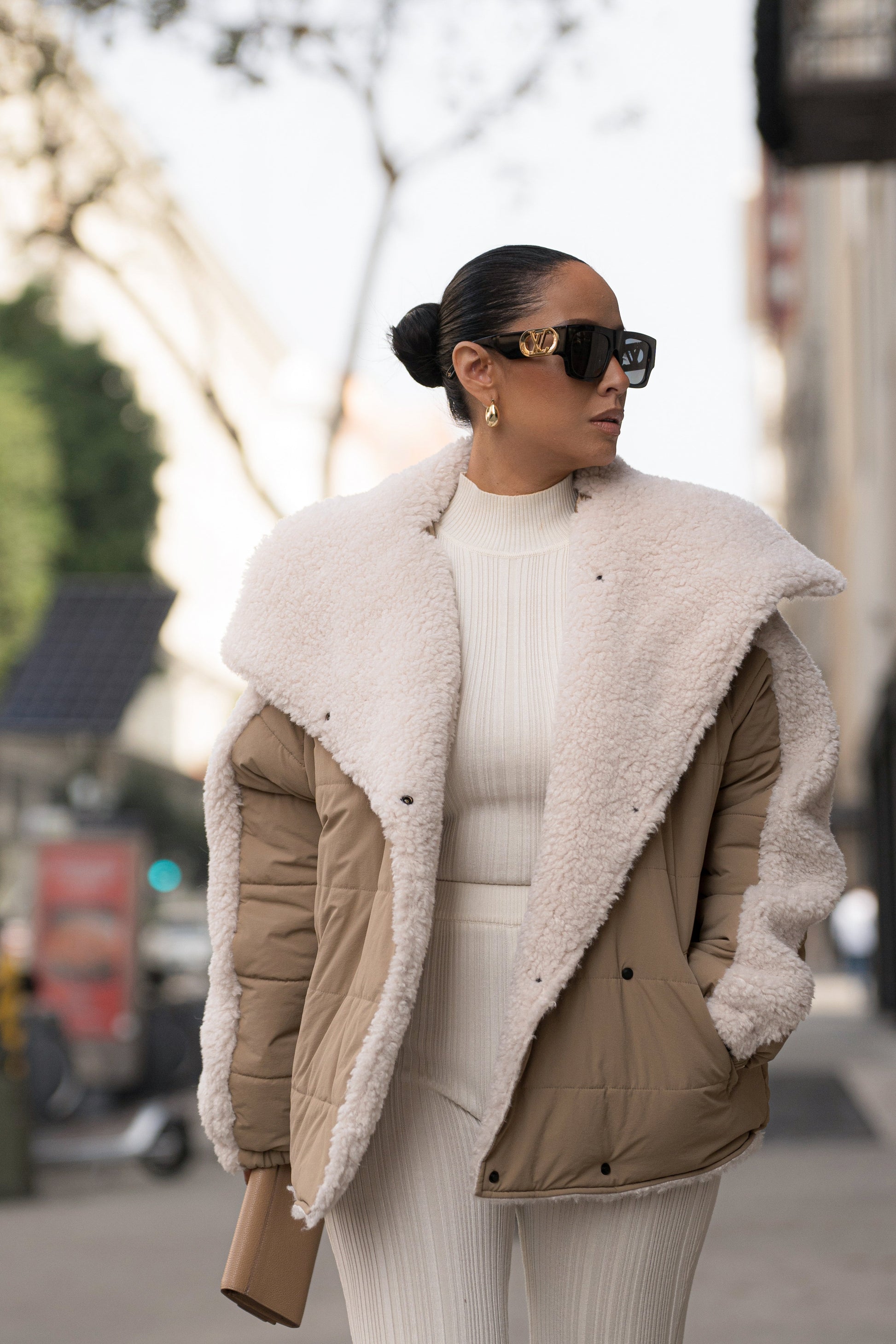 Beige/Ivory Contrast Sherpa Jacket JLUXLABEL
