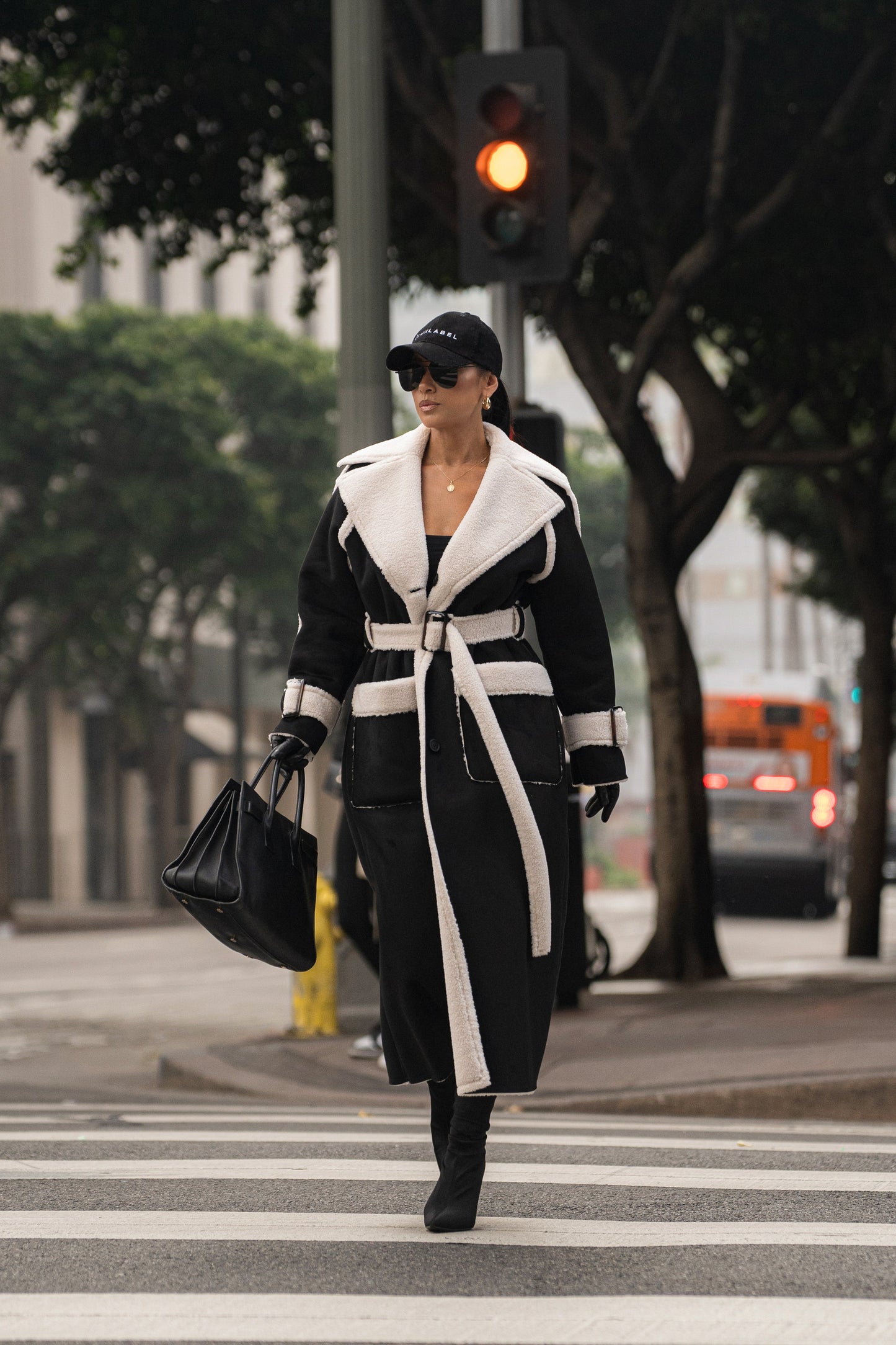 Black Suede And Sherpa Reversible Coat JLUXLABEL