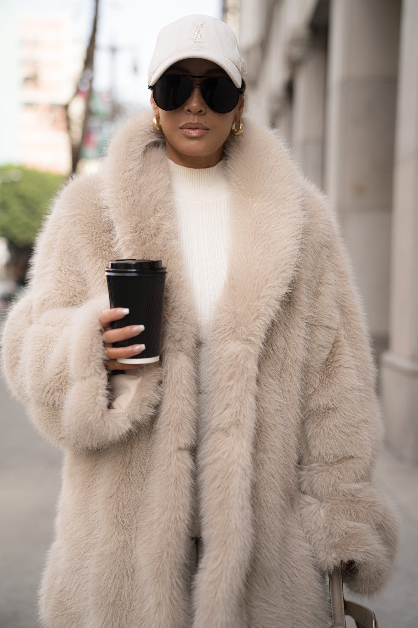 Beige Cropped Manhattan Faux Fur Coat JLUXLABEL
