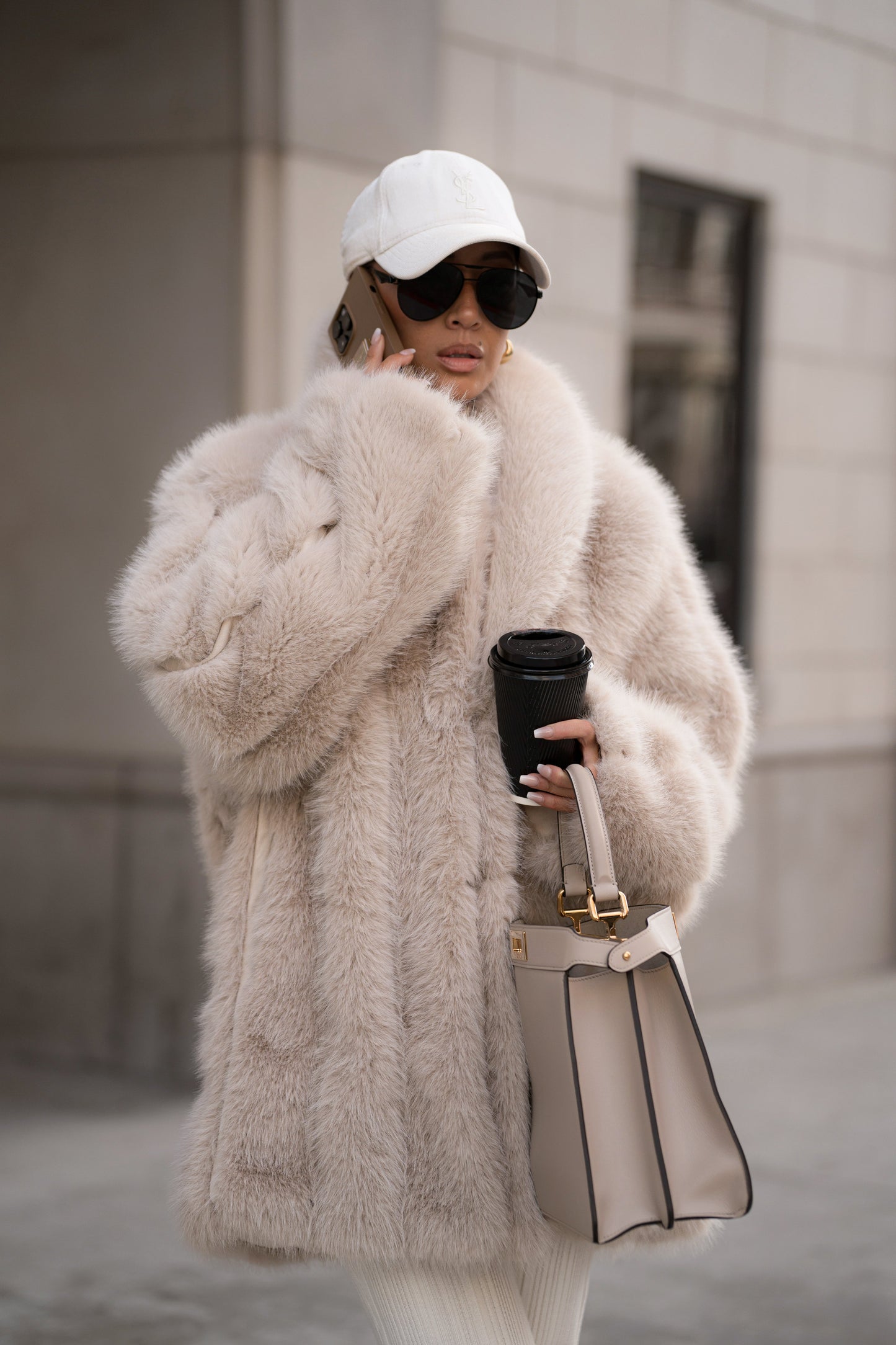 Beige Cropped Manhattan Faux Fur Coat JLUXLABEL