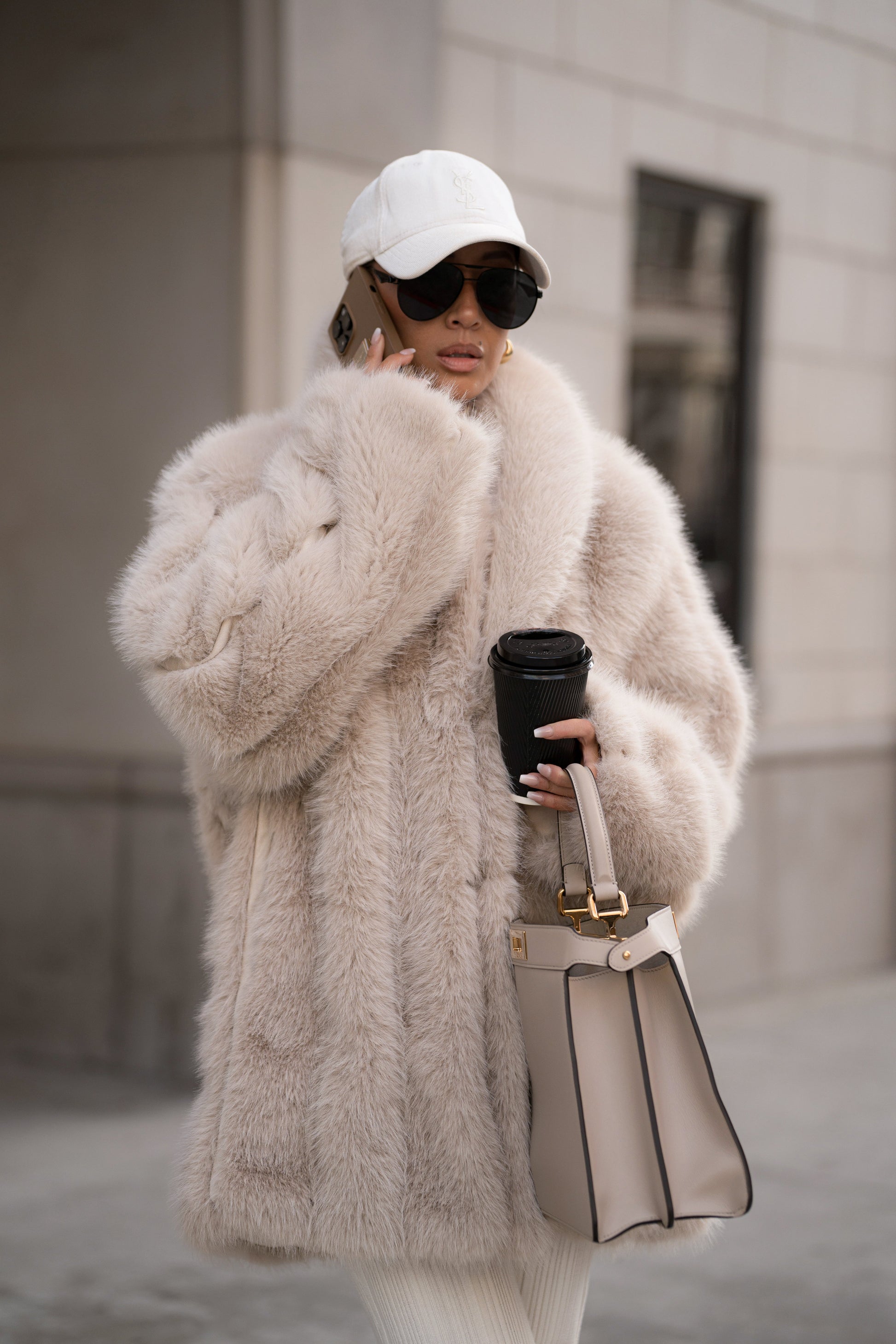 Beige Cropped Manhattan Faux Fur Coat JLUXLABEL