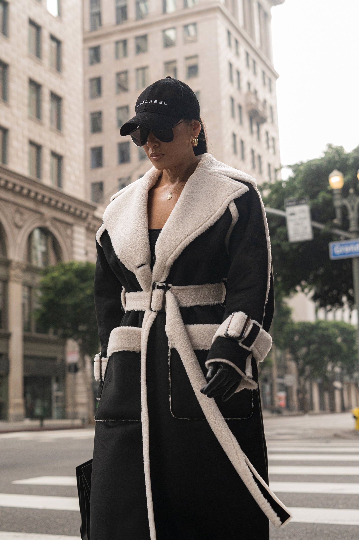 Black Suede And Sherpa Reversible Coat JLUXLABEL