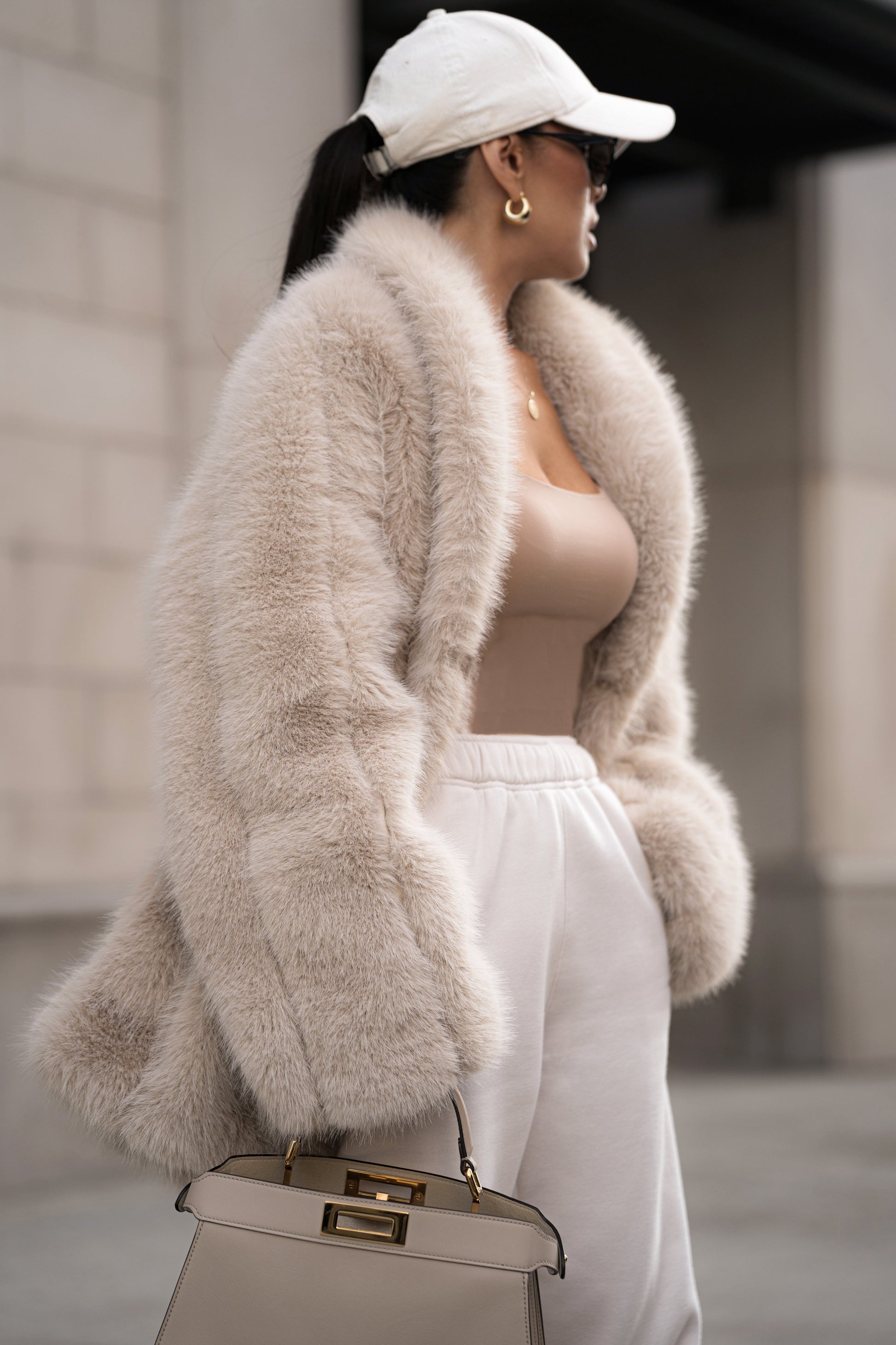 Beige Cropped Manhattan Faux Fur Coat JLUXLABEL
