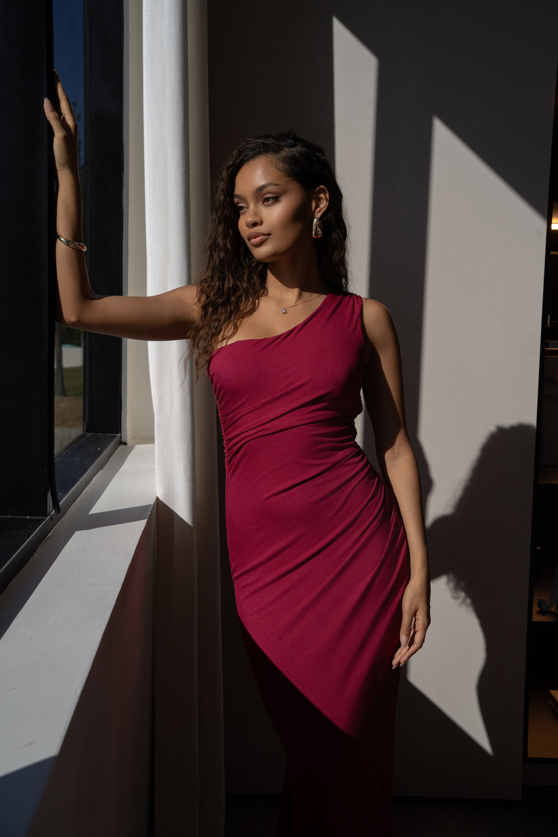 Red Kianna Drape Maxi Dress JLUXLABEL