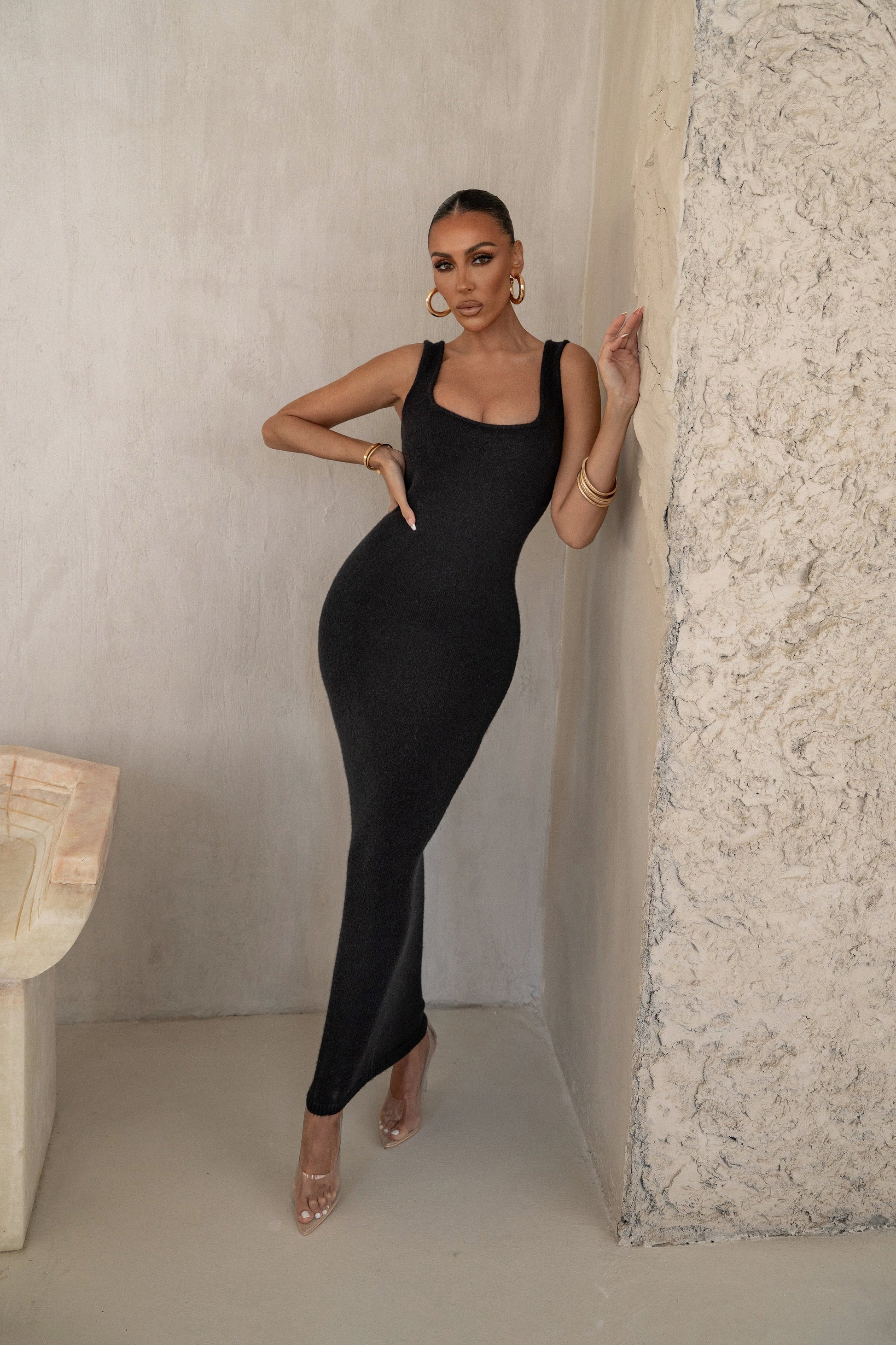 Black Karolina Knit Maxi Dress JLUXLABEL