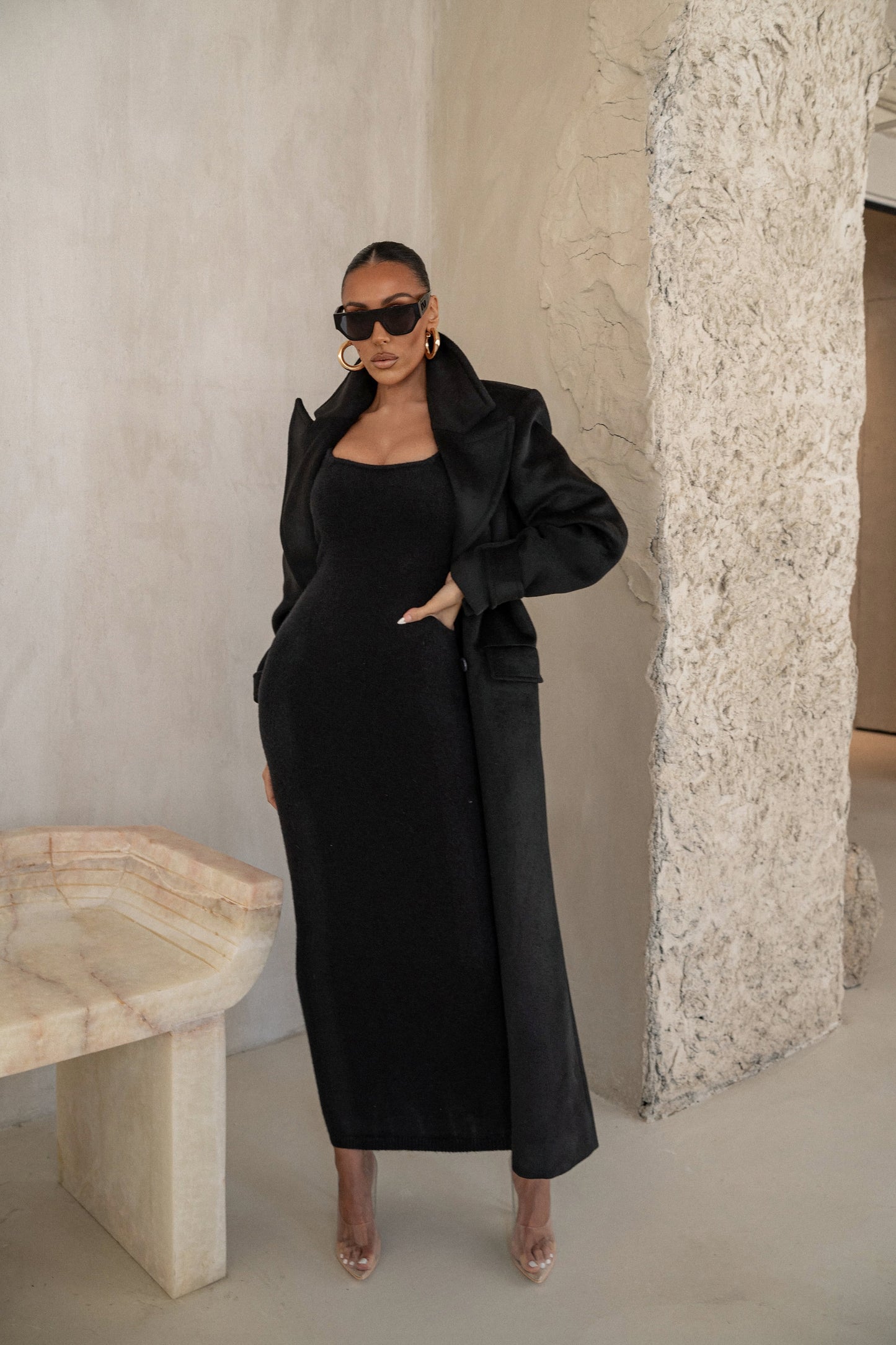 Black Karolina Knit Maxi Dress JLUXLABEL