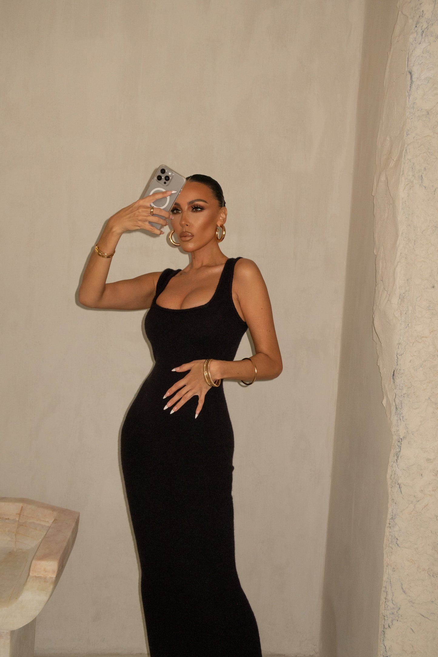 Black Karolina Knit Maxi Dress JLUXLABEL