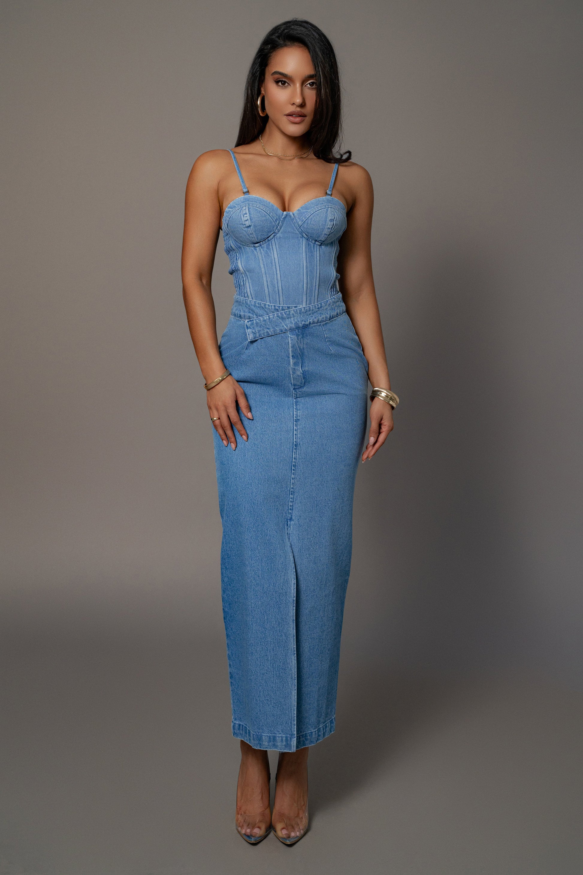 Medium Wash Adana Denim Skirt JLUXLABEL