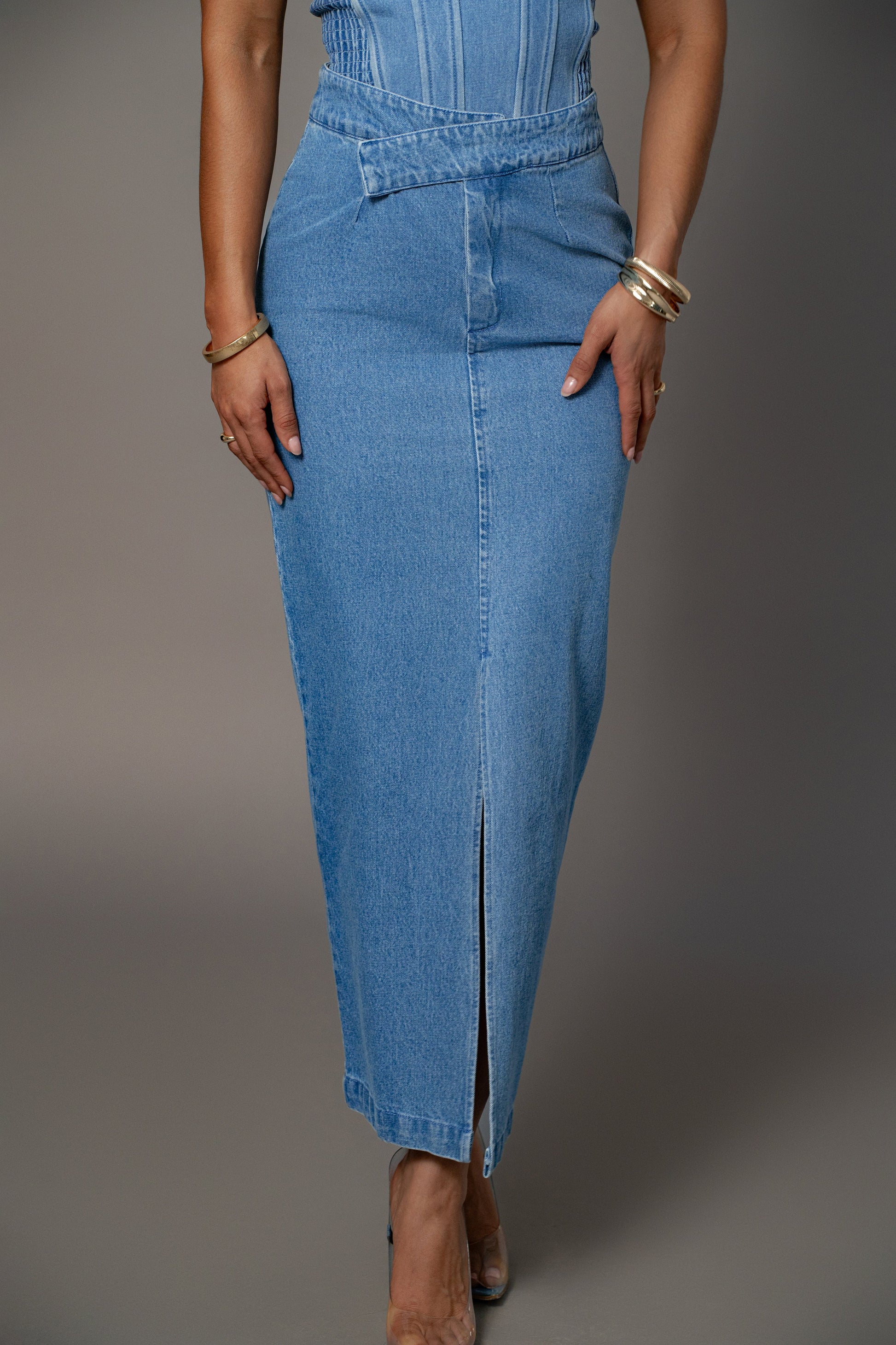 Medium Wash Adana Denim Skirt JLUXLABEL