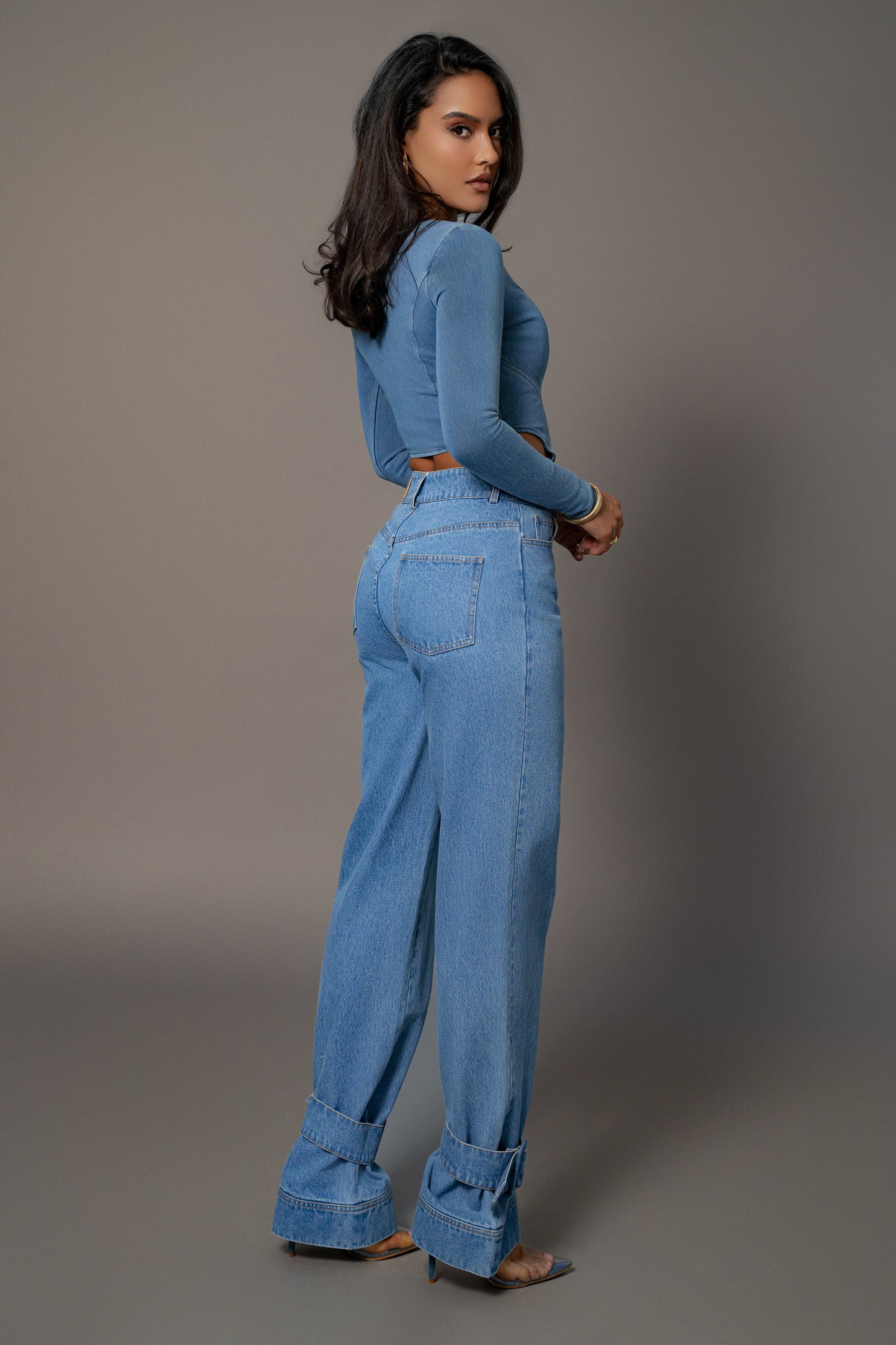 Medium Wash Tesa Sweetheart Denim Top JLUXLABEL