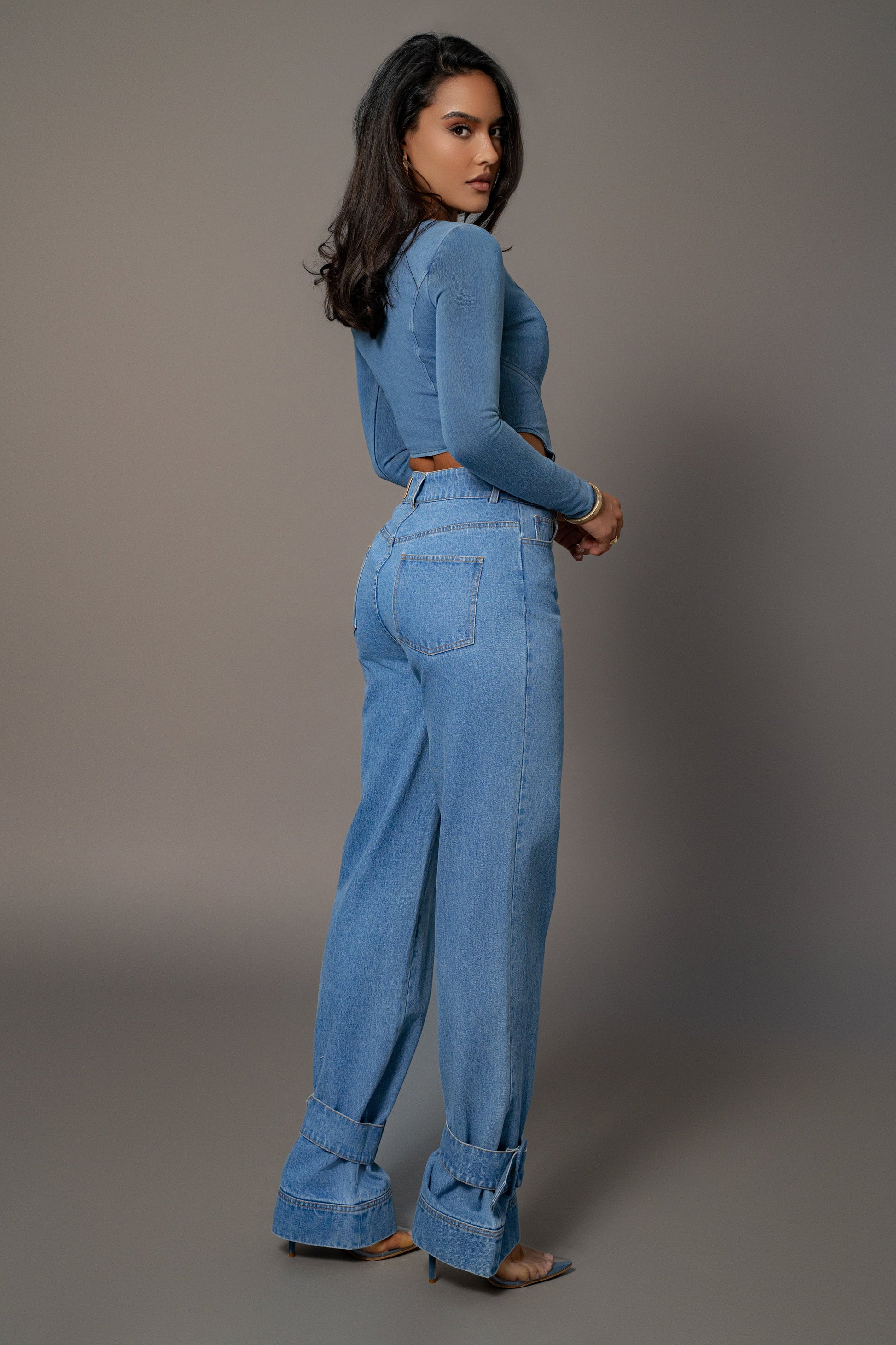 Medium Wash Tesa Sweetheart Denim Top JLUXLABEL