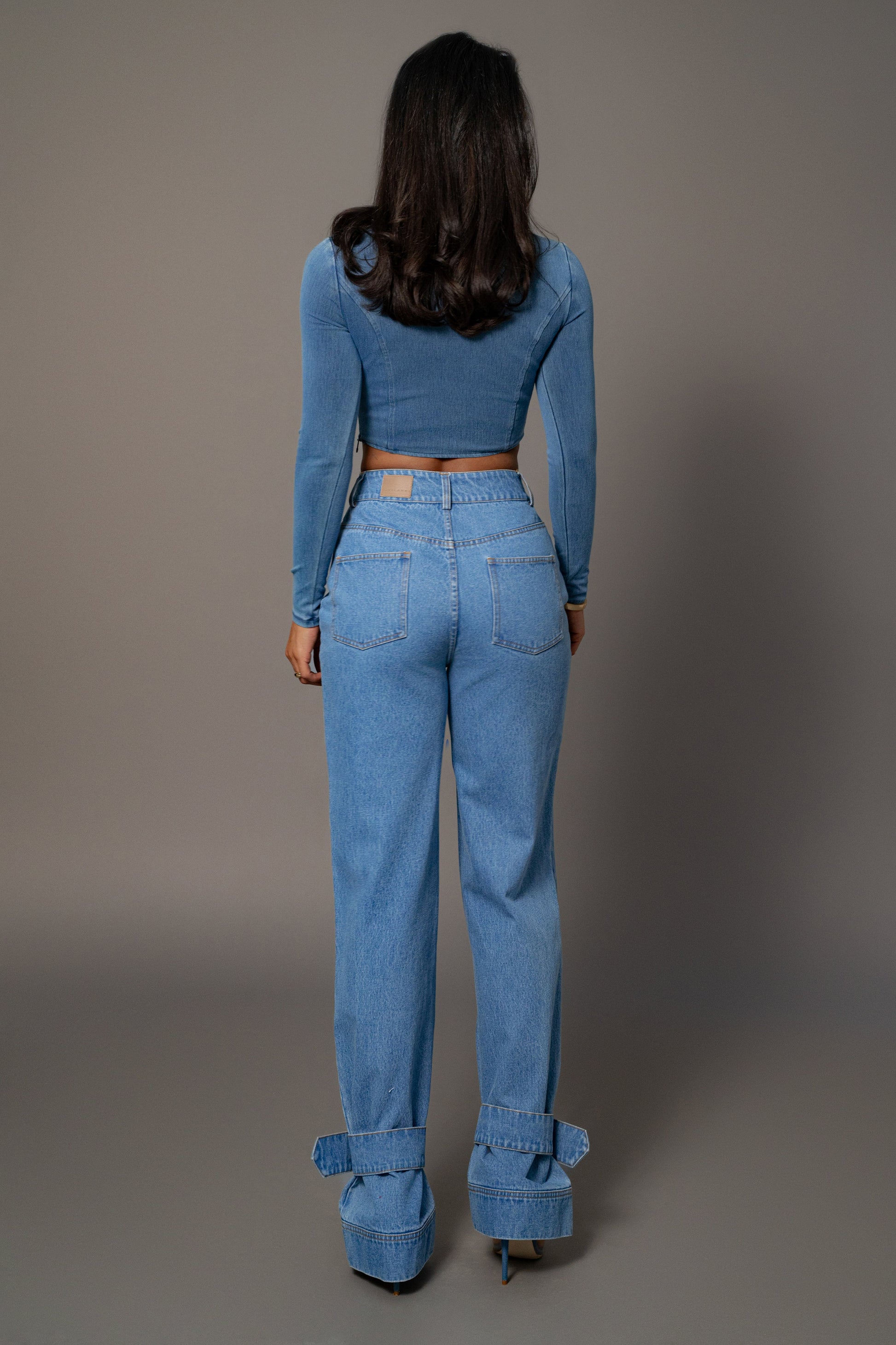 Medium Wash Tesa Sweetheart Denim Top JLUXLABEL