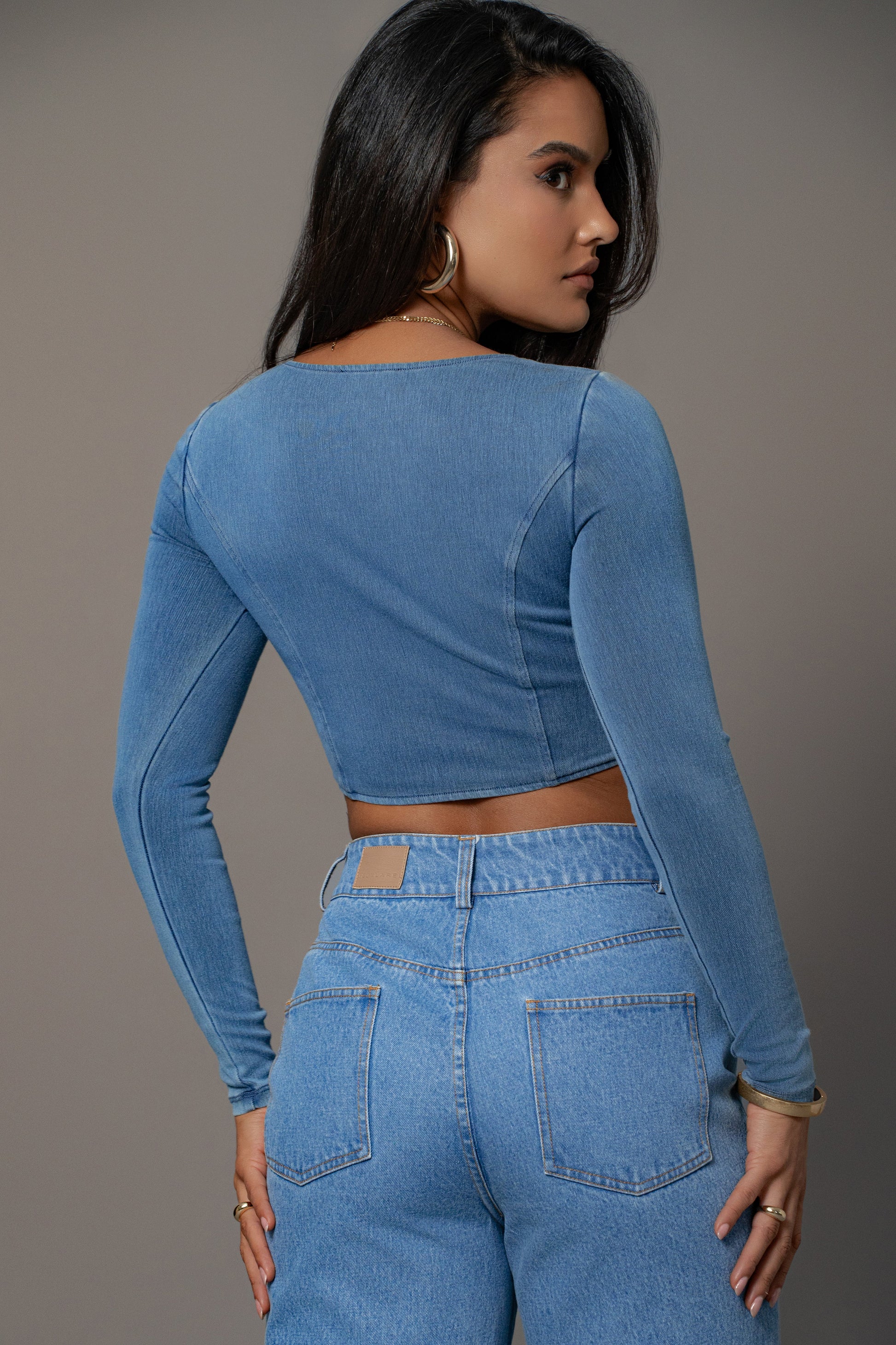 Medium Wash Tesa Sweetheart Denim Top JLUXLABEL