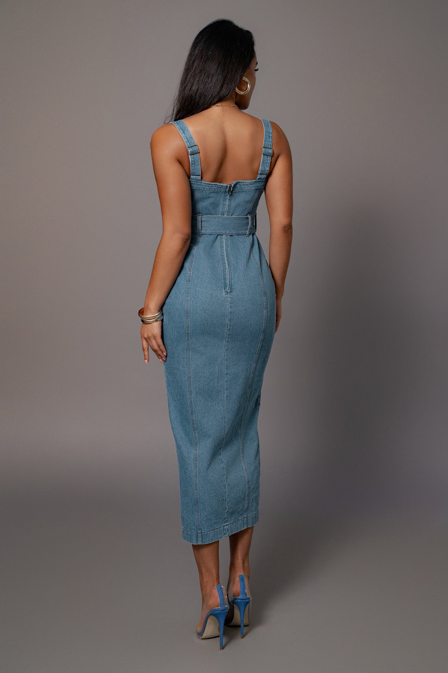 Medium Wash Celene Denim Maxi Dress JLUXLABEL