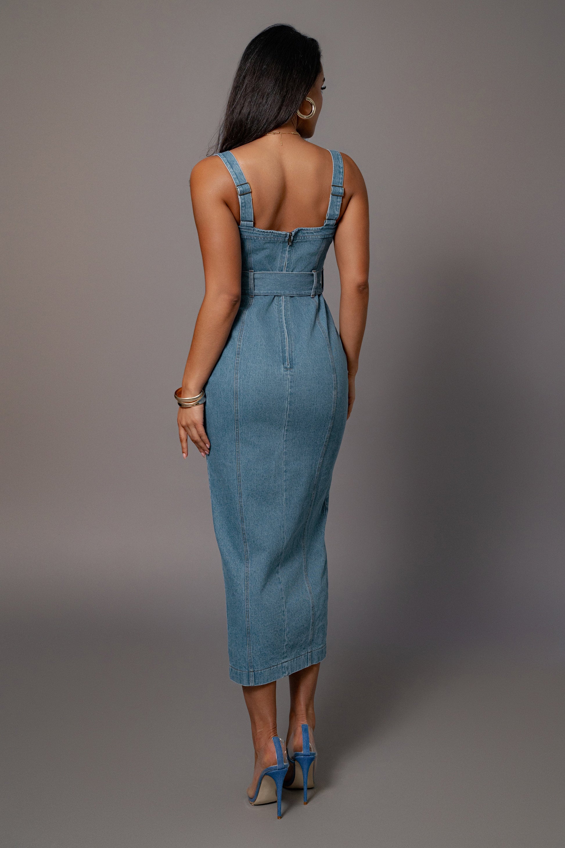 Medium Wash Celene Denim Maxi Dress JLUXLABEL