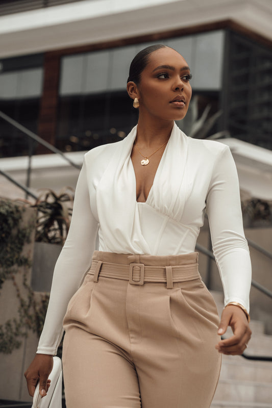 White Drape Corset Bodysuit JLUXLABEL