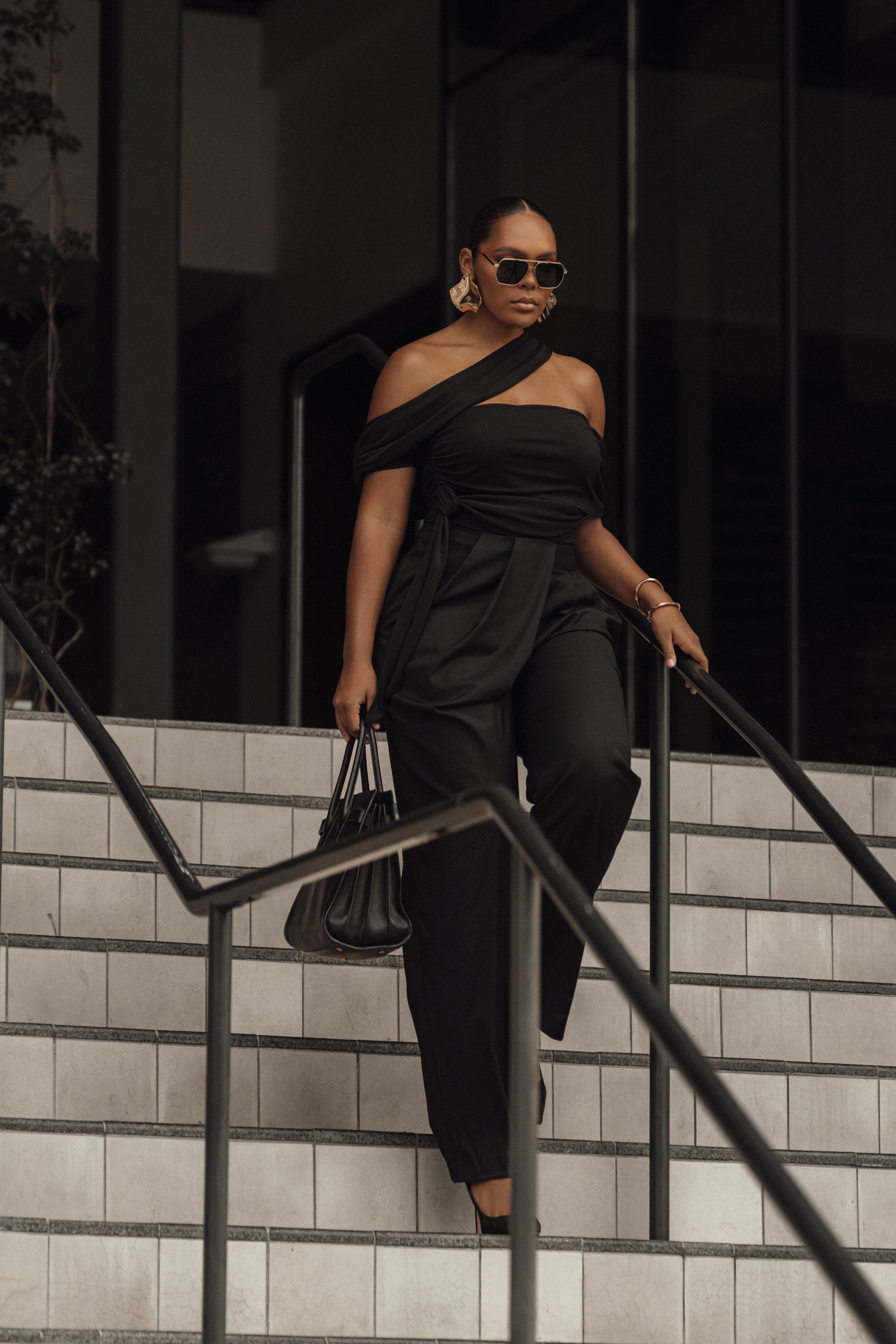 Black Above All Drape Bodysuit JLUXLABEL