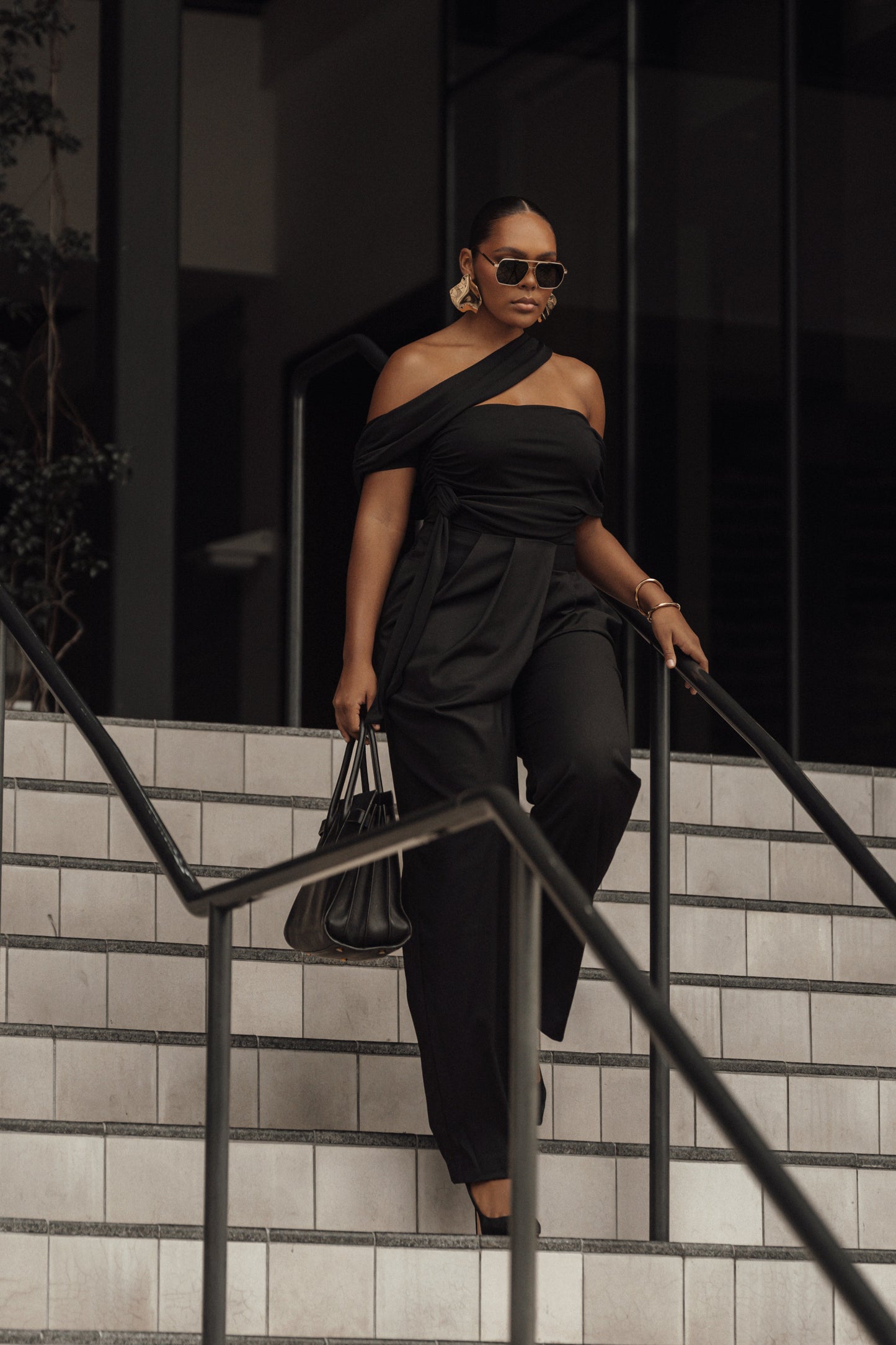 Black Asymmetrical Draped Trousers JLUXLABEL