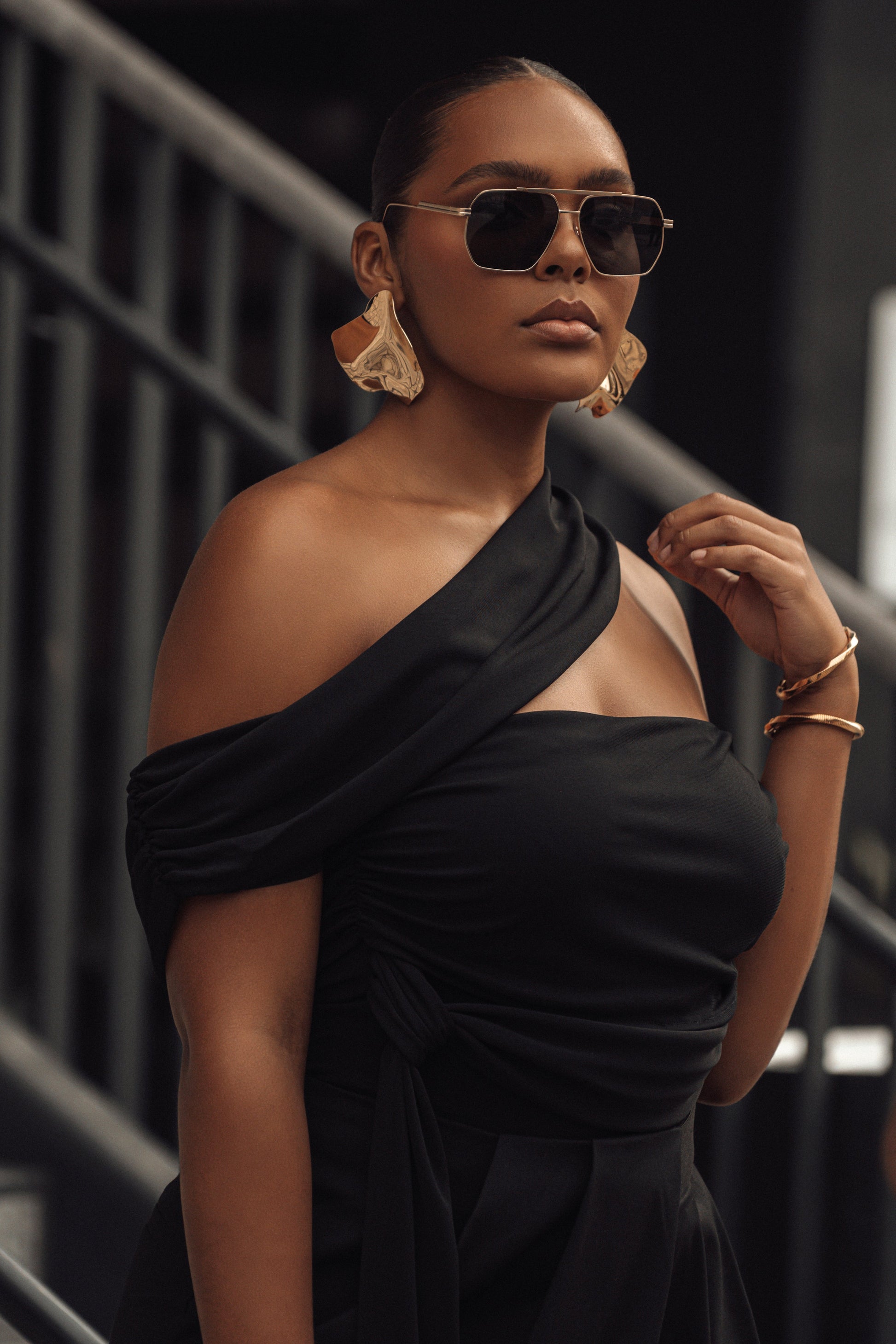 Black Above All Drape Bodysuit JLUXLABEL