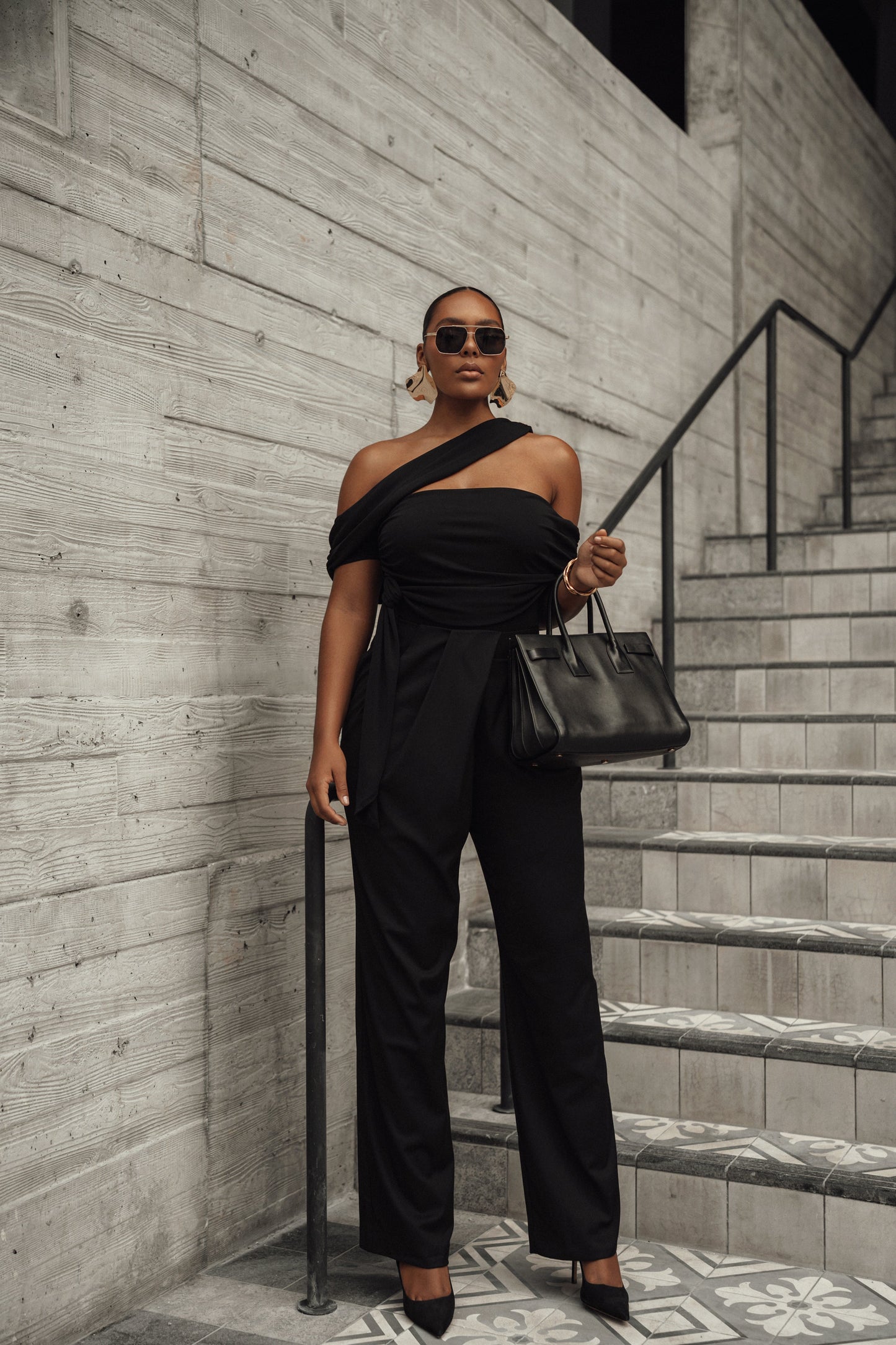 Black Above All Drape Bodysuit JLUXLABEL