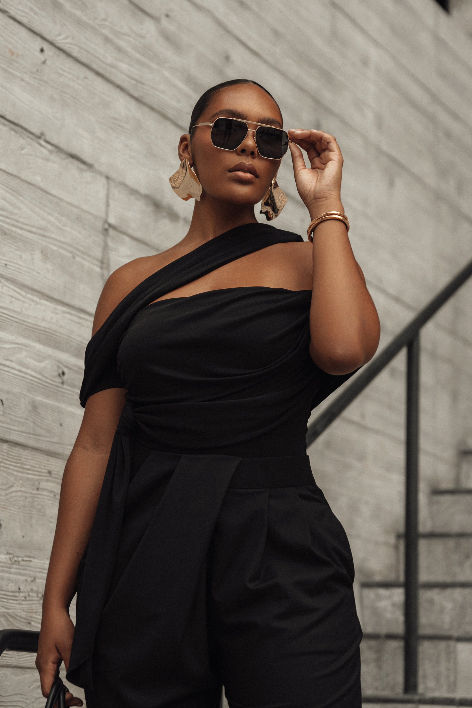 Black Above All Drape Bodysuit JLUXLABEL