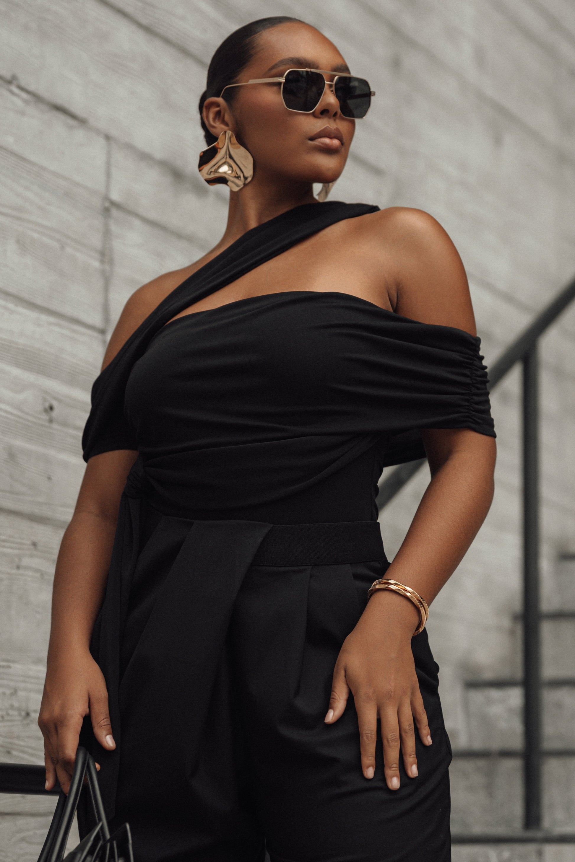 Black Above All Drape Bodysuit JLUXLABEL