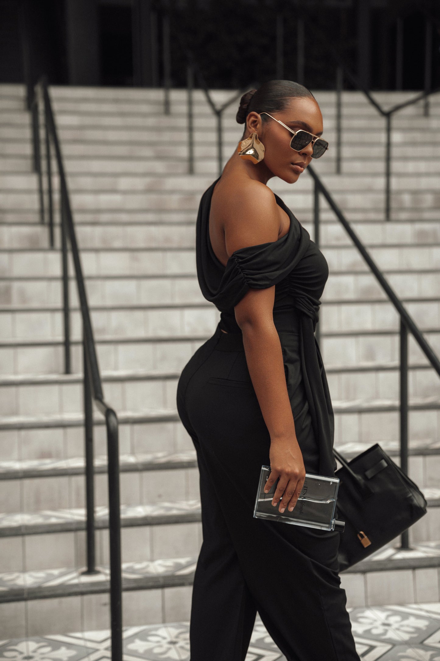Black Above All Drape Bodysuit JLUXLABEL