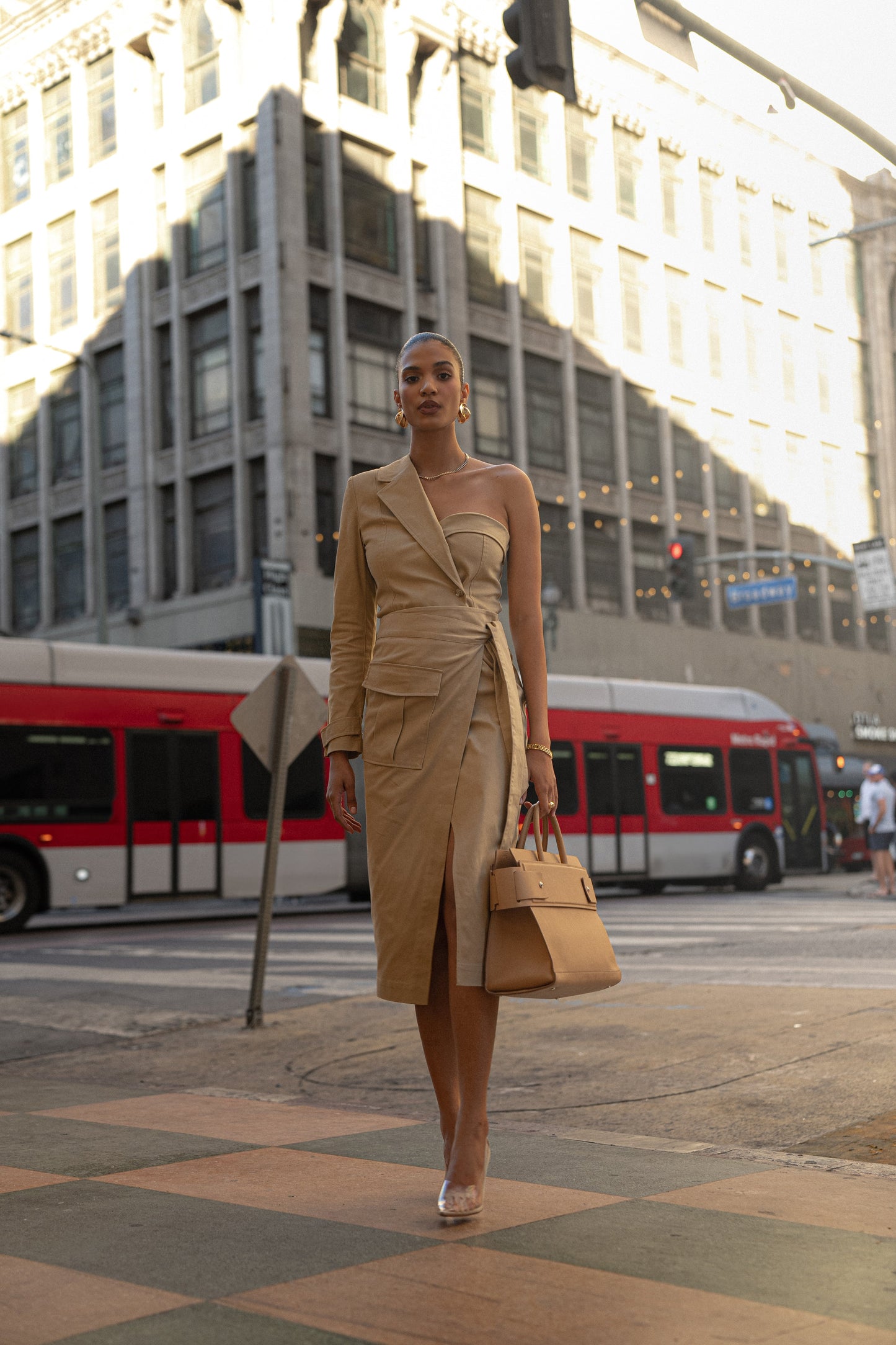 Khaki Amal One Shoulder Top JLUXLABEL