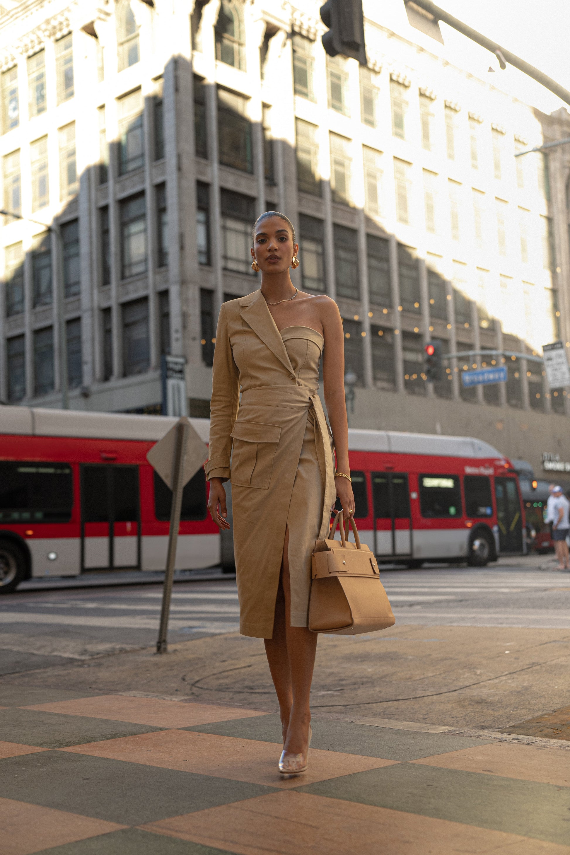 Khaki Amal One Shoulder Top JLUXLABEL