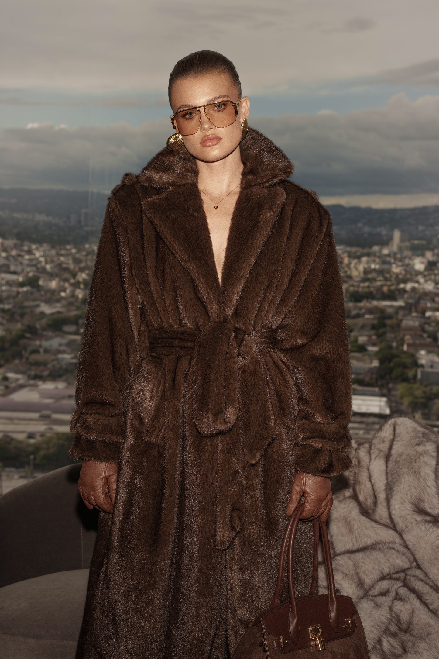 Brown Uptown Faux Fur Coat JLUXLABEL