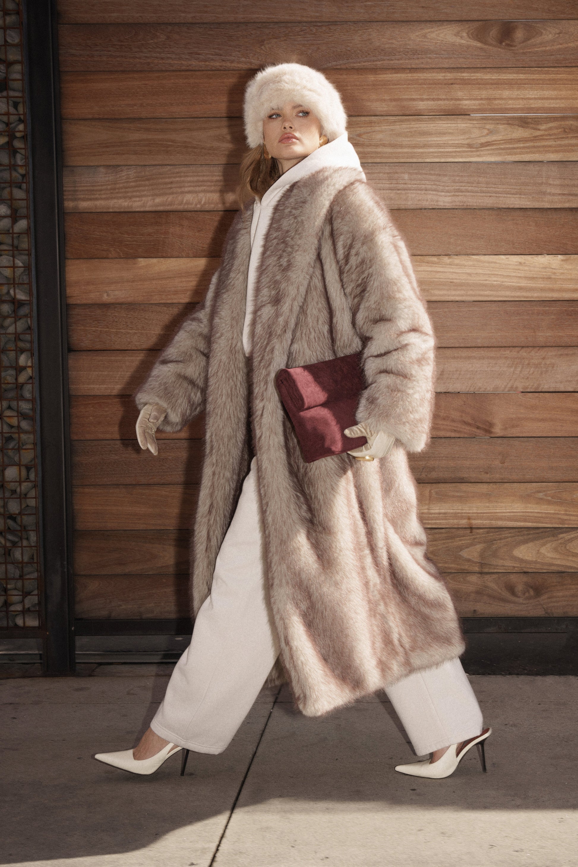 Ivory/Brown Aspen Days Faux Fur Coat JLUXLABEL