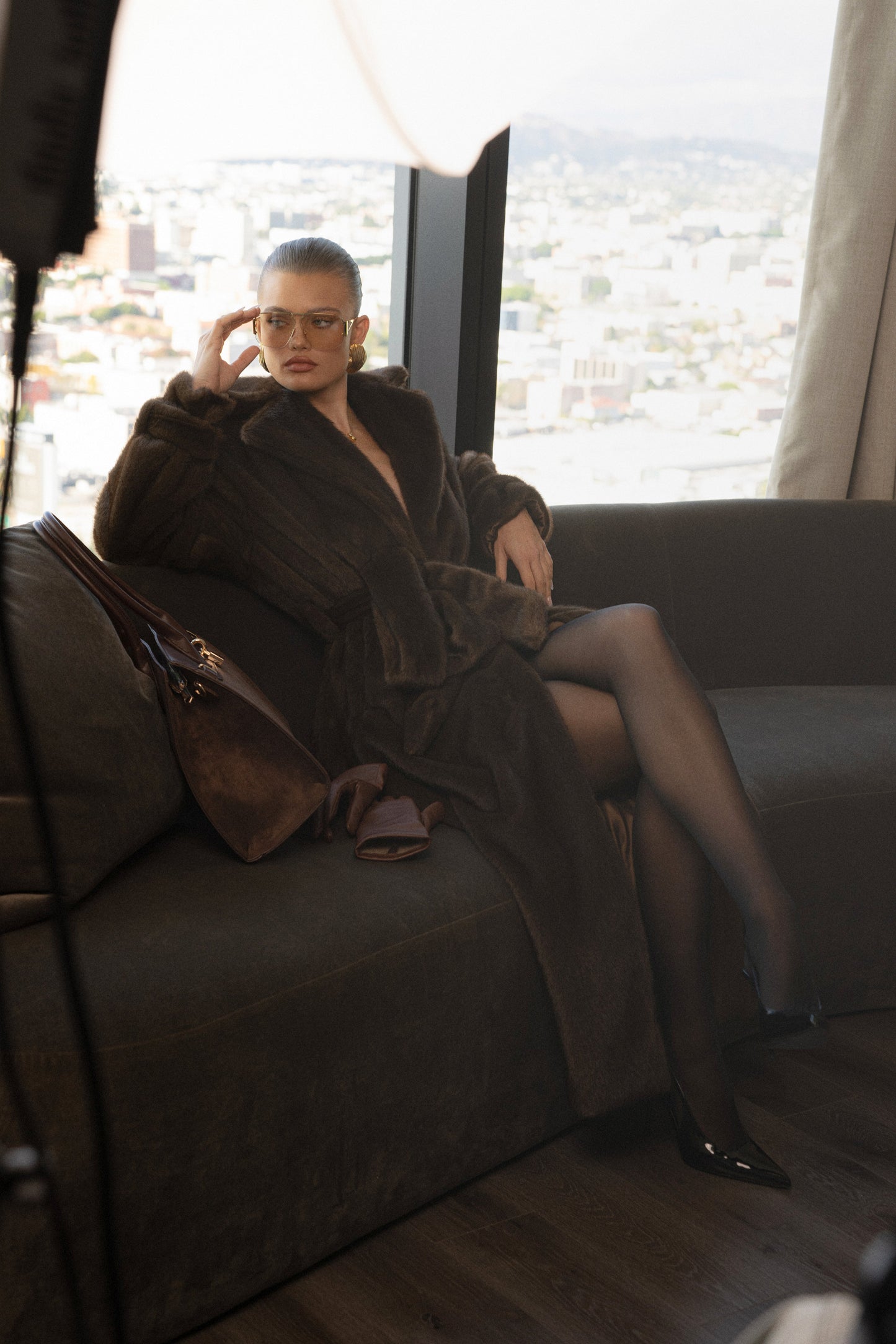 Brown Uptown Faux Fur Coat JLUXLABEL