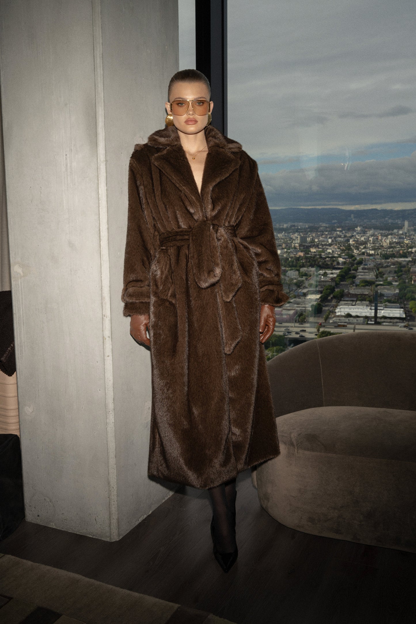 Brown Uptown Faux Fur Coat JLUXLABEL