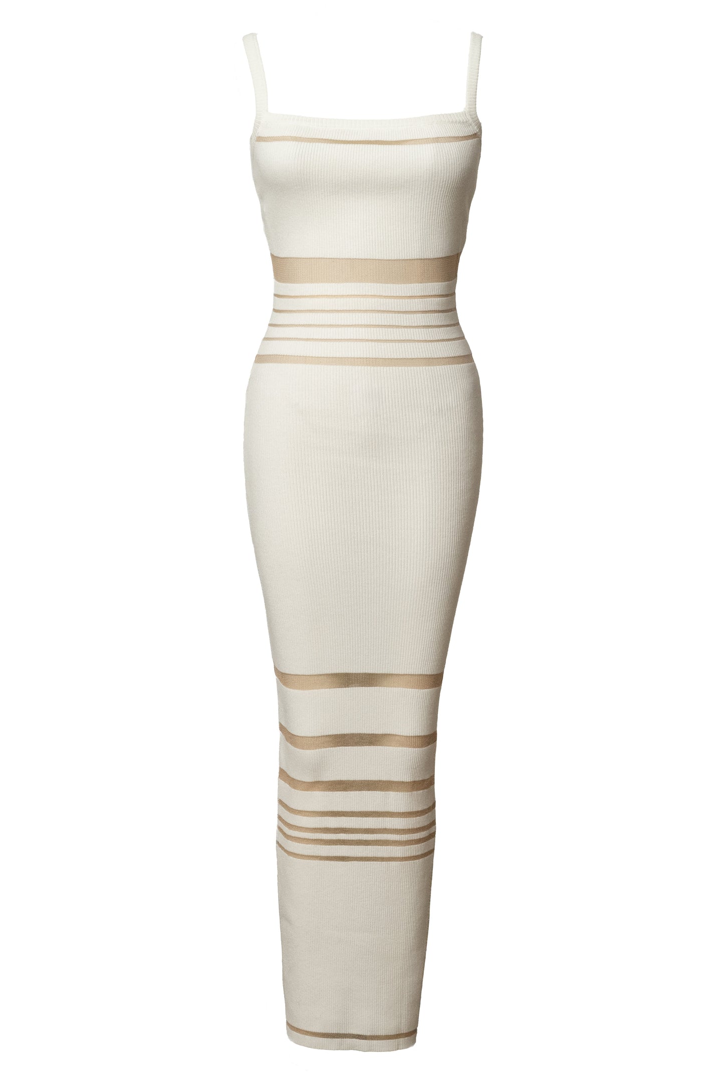Ivory Striped Rib Knit Dress JLUXLABEL