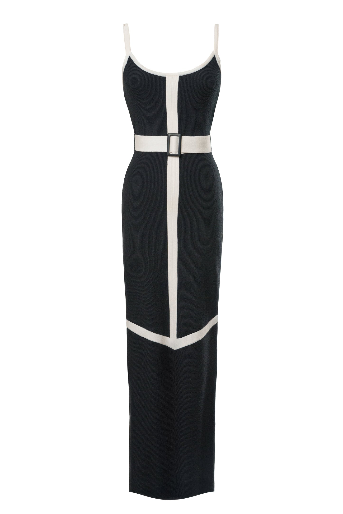 Black/Ivory Belted Cami Maxi Dress JLUXLABEL