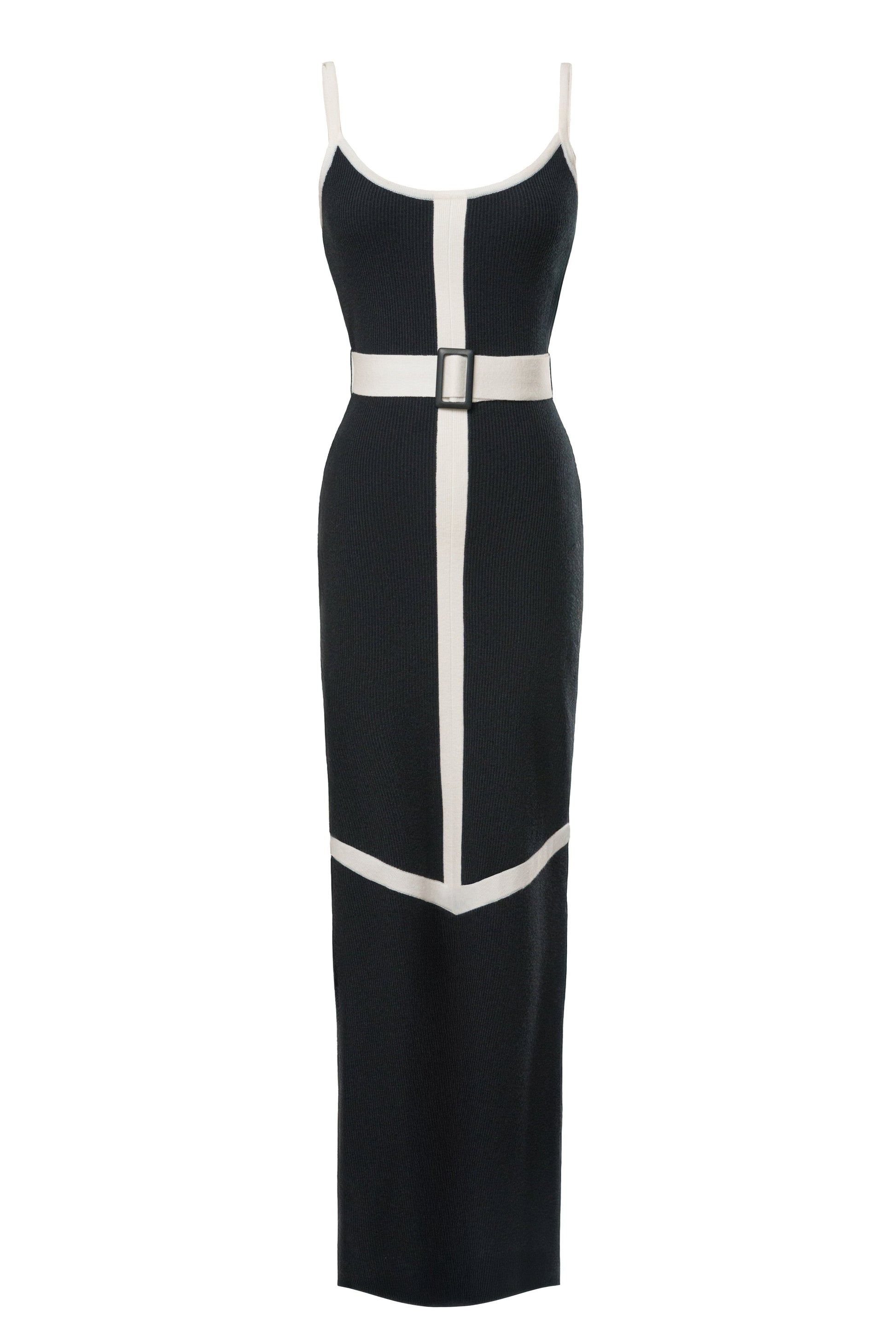 Black/Ivory Belted Cami Maxi Dress JLUXLABEL