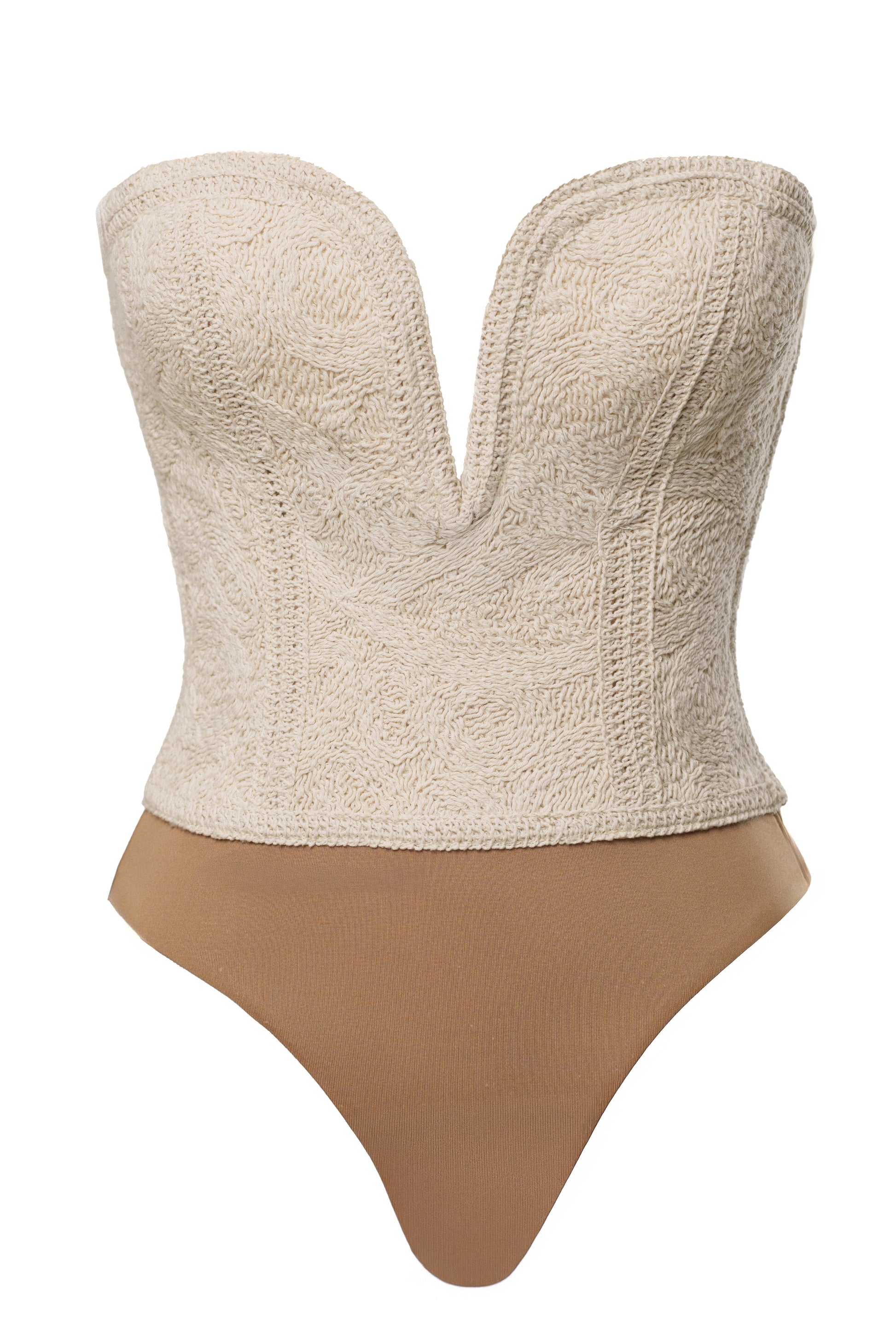Ecru Serene Coast Texture Bodysuit NEWFASHIONEDGE