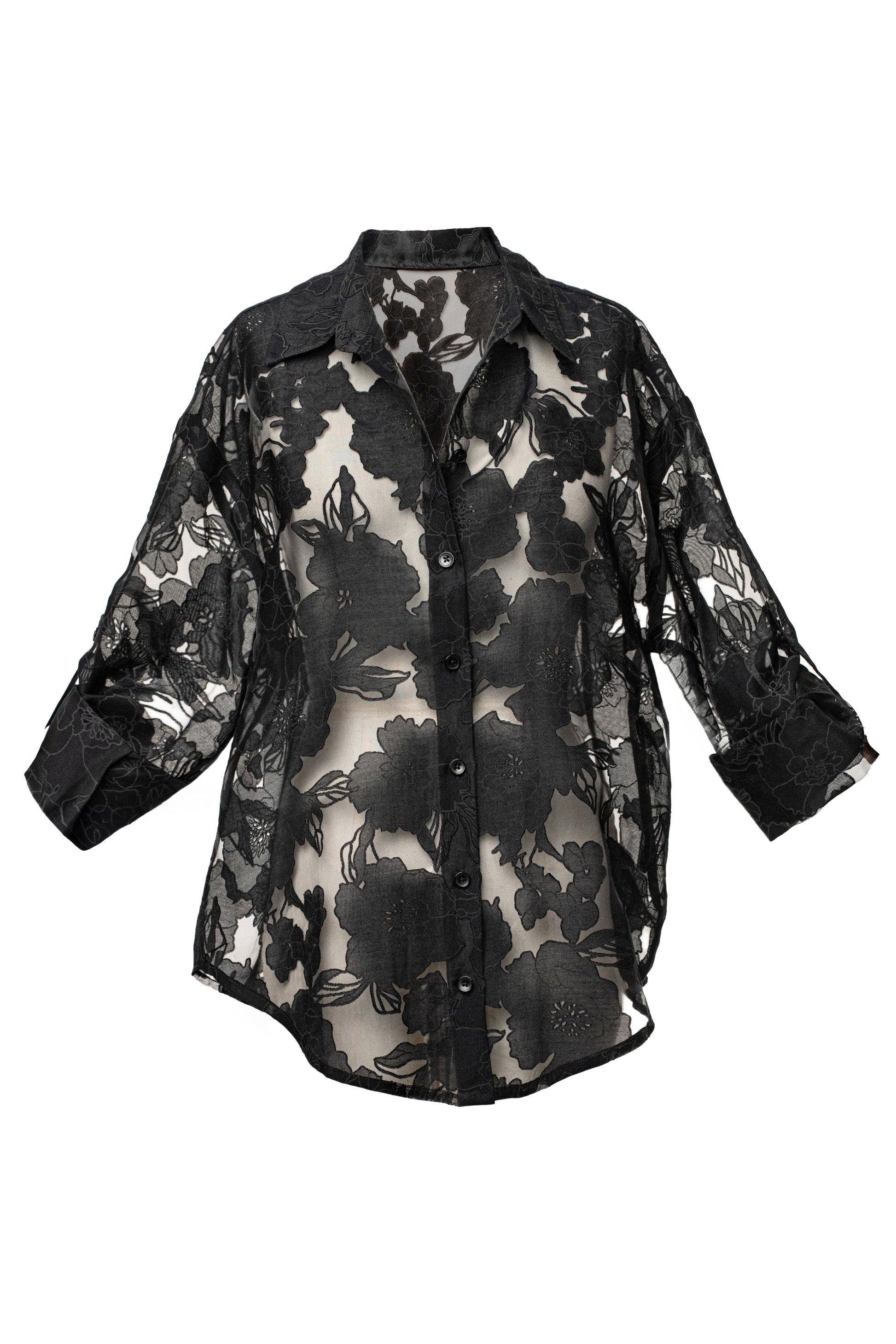 PRE-ORDER Black Organza Floral Blouse NEWFASHIONEDGE