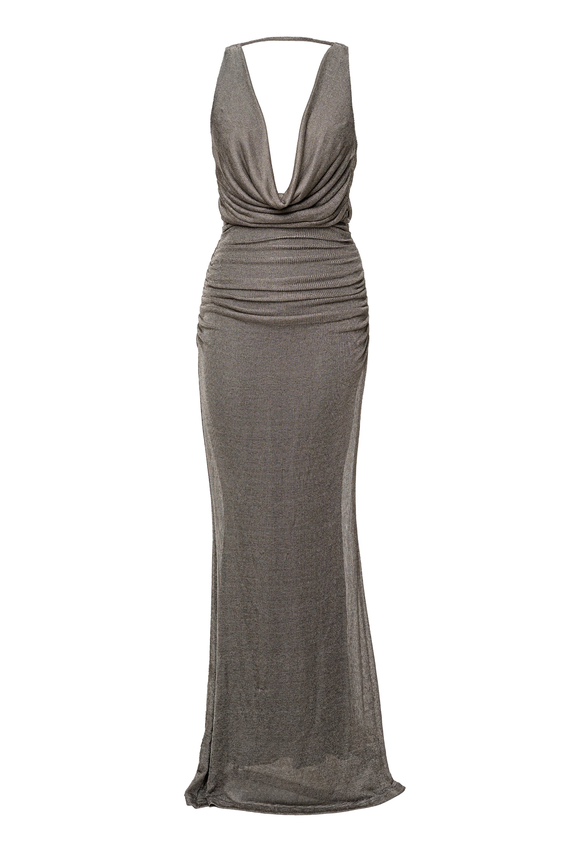 Silver Charmed Metallic Drape Dress JLUXLABEL