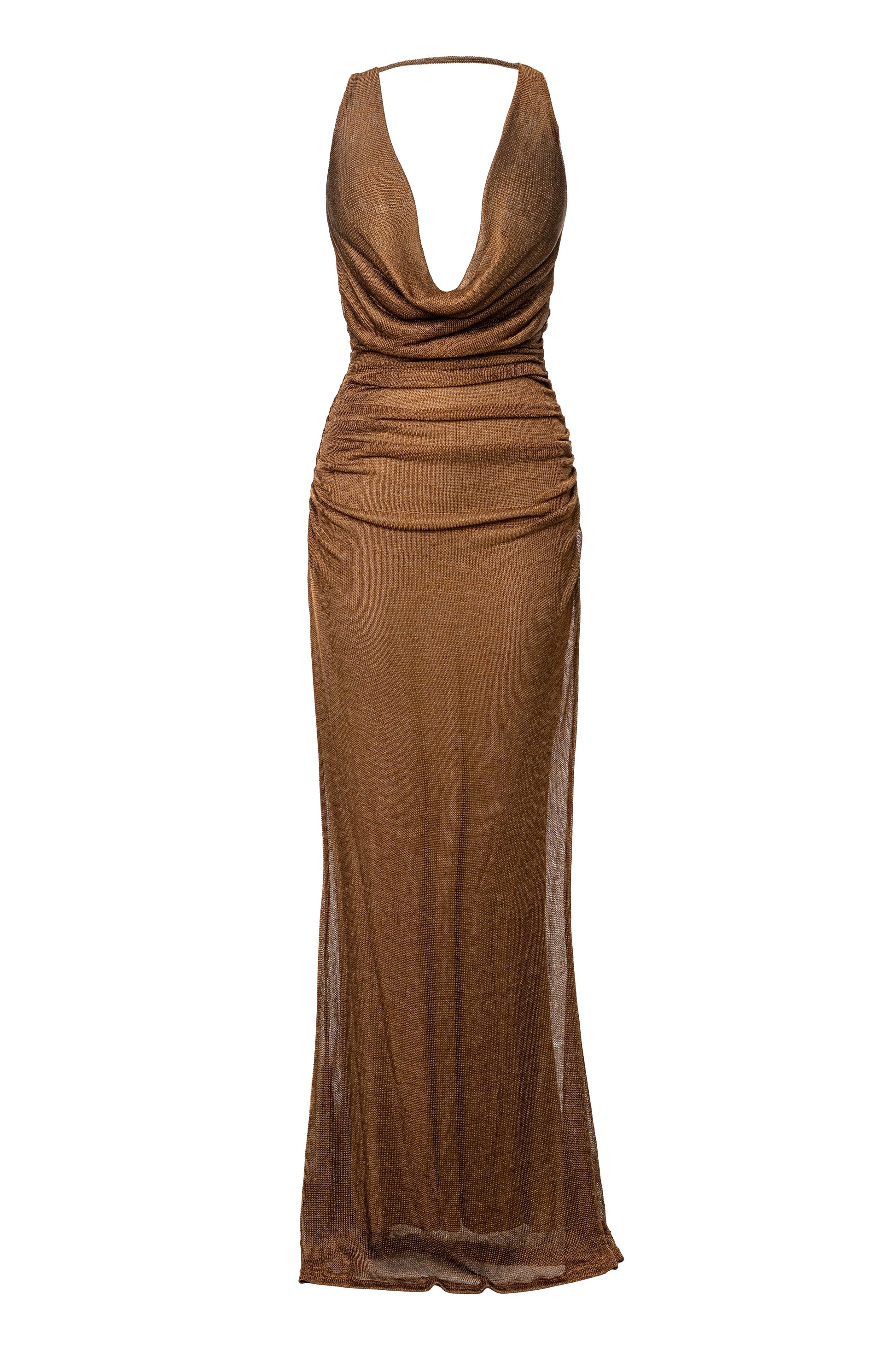 Bronze Charmed Metallic Drape Dress JLUXLABEL