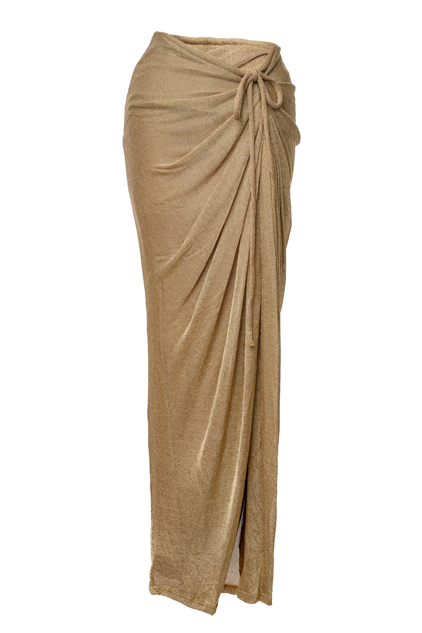 Gold Noelia Metallic Slit Skirt JLUXLABEL