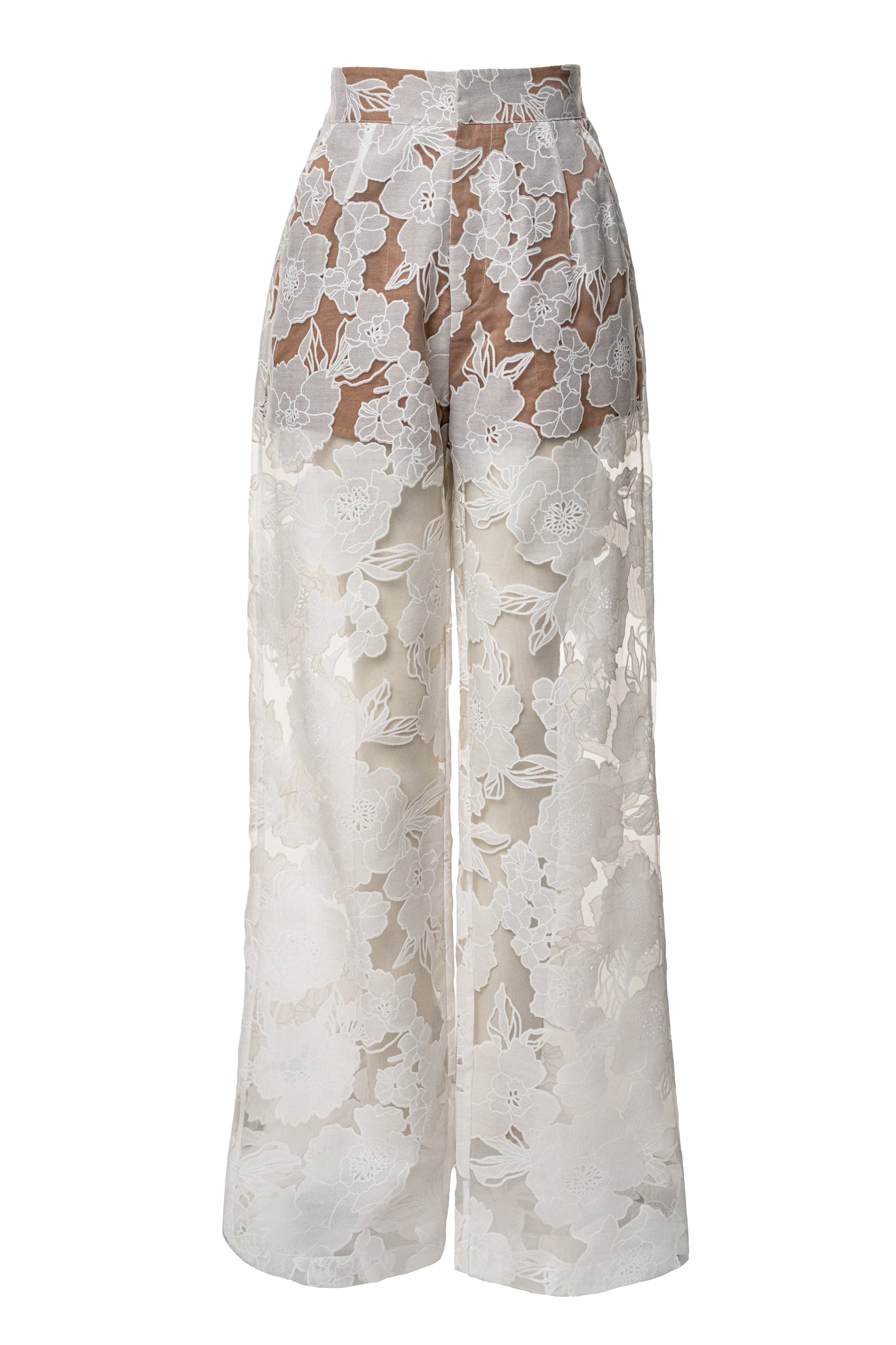 Ivory Organza Floral Pant NEWFASHIONEDGE