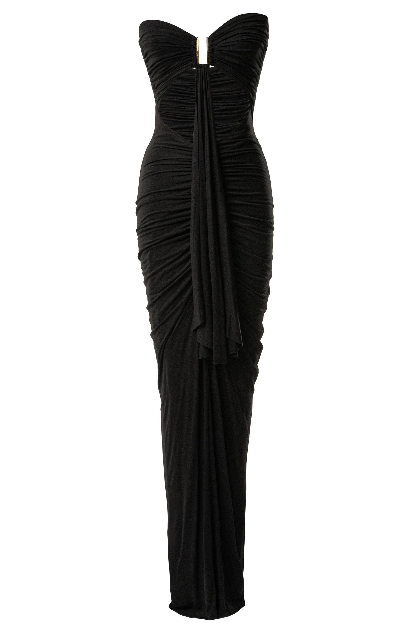 Black Atlantis Drape Maxi Dress JLUXLABEL