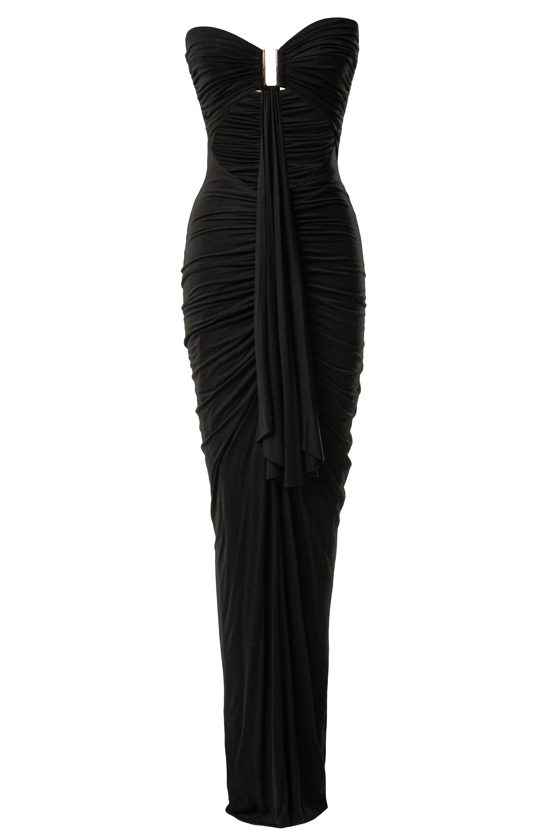 Black Atlantis Drape Maxi Dress JLUXLABEL