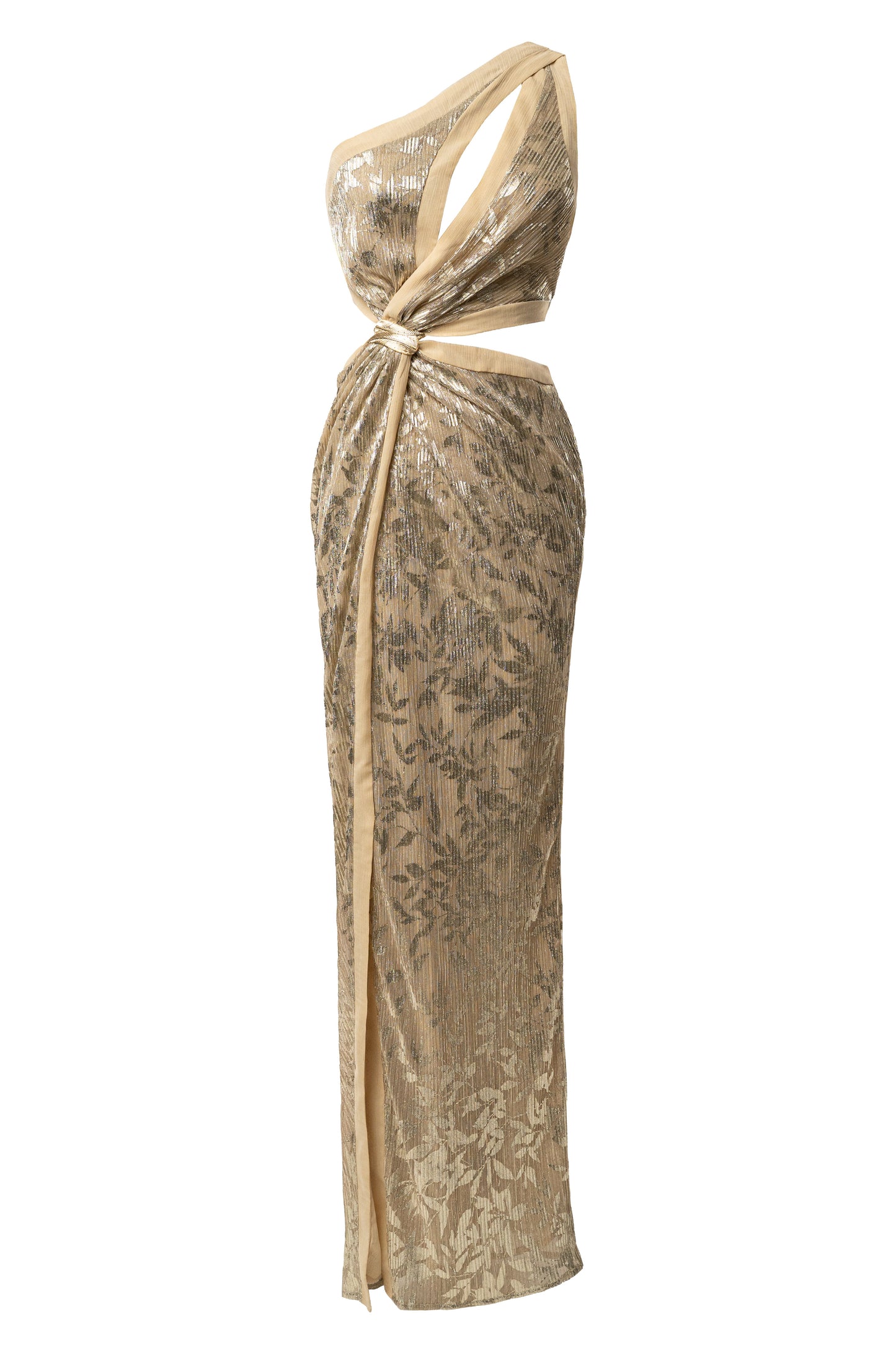 Gold One Shoulder Keyhole Dress JLUXLABEL