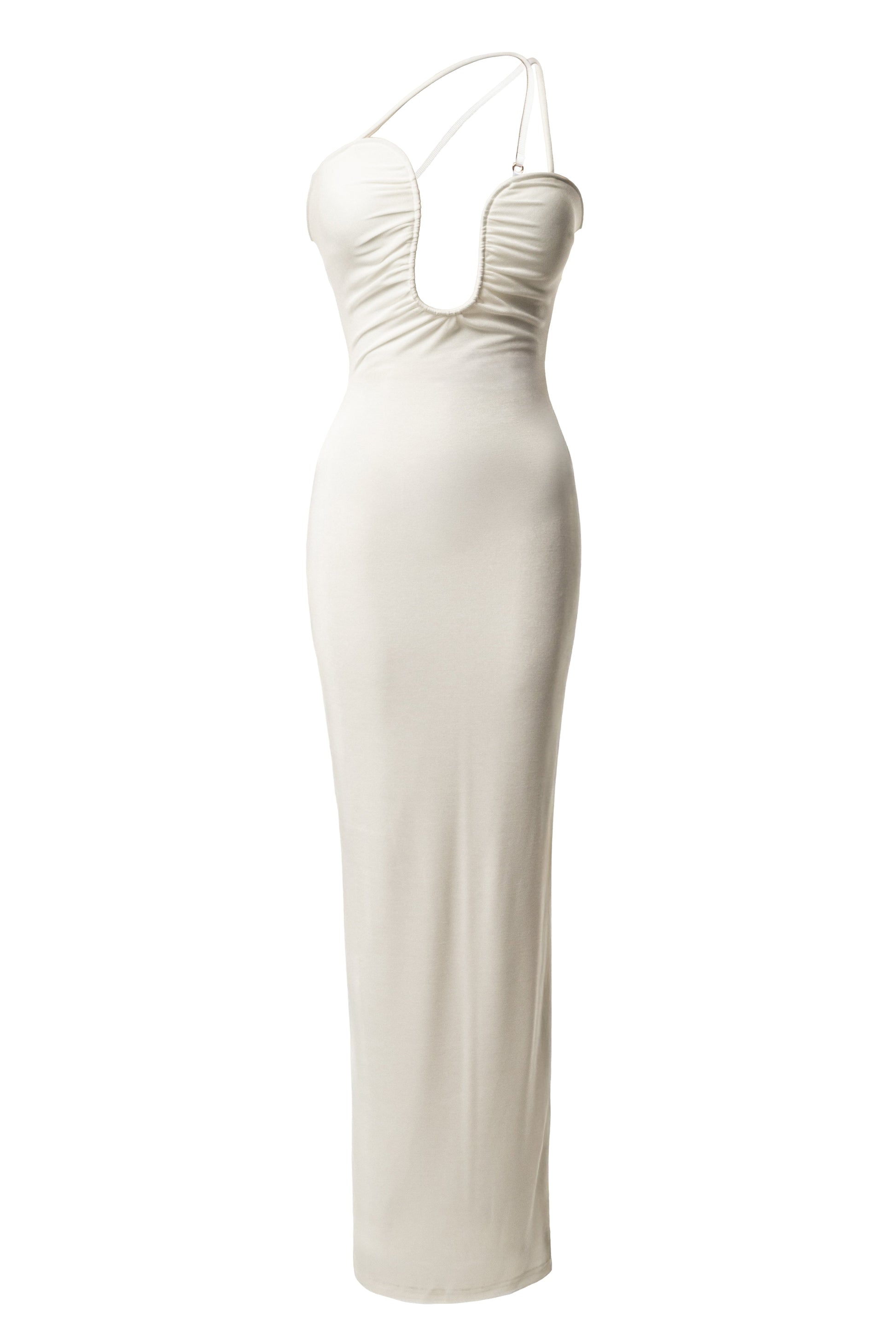 White Eclipse Plunge Neck Dress JLUXLABEL