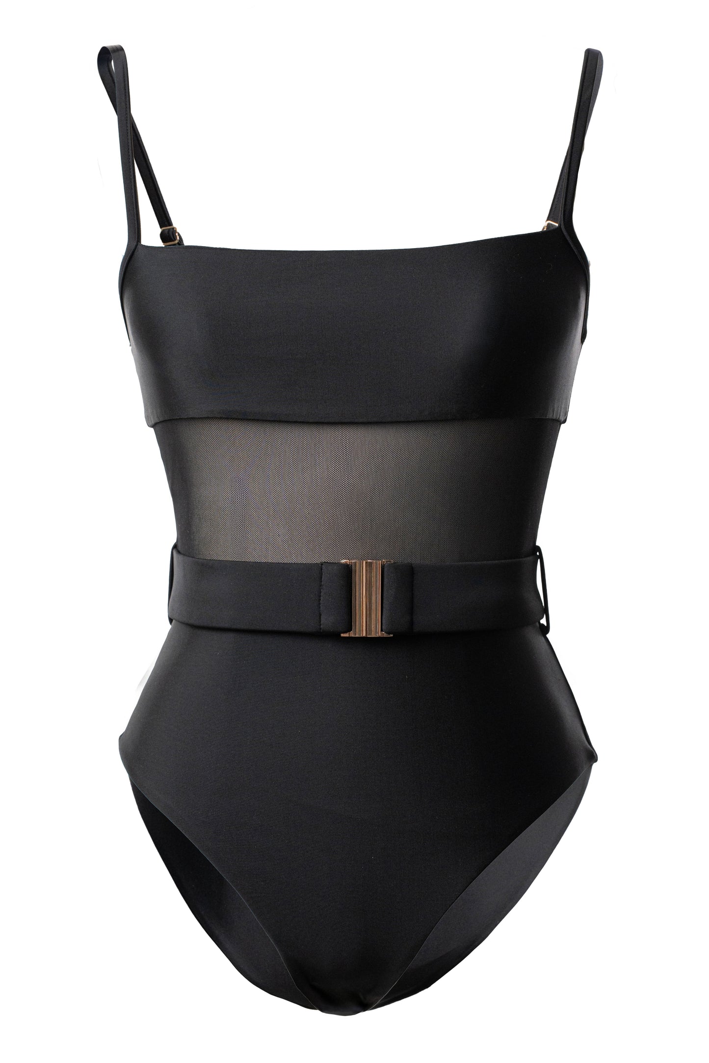 Black Solare Belted Swimsuit JLUXLABEL