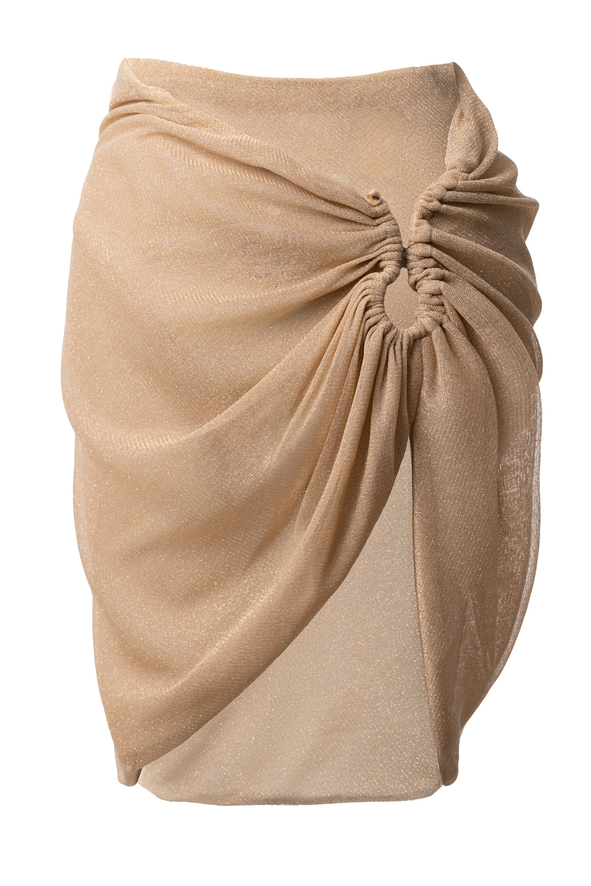 Tan Dreamscape Lurex Knit Mini Skirt JLUXLABEL